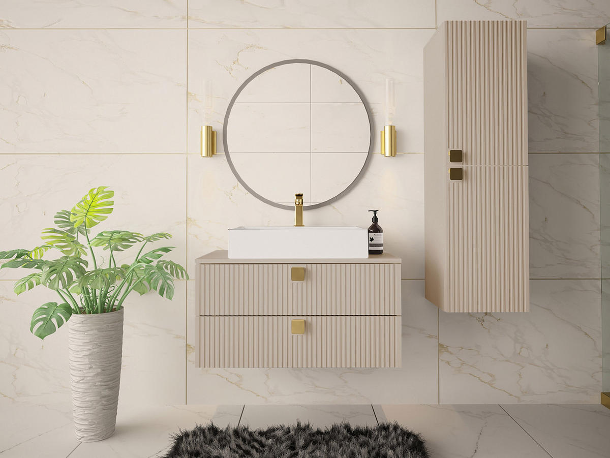 BADMÖBEL-SET Gariano III - Sandfarben/Goldfarben, Holzwerkstoff/Kunststoff (80/42/46cm) - MIRJAN24