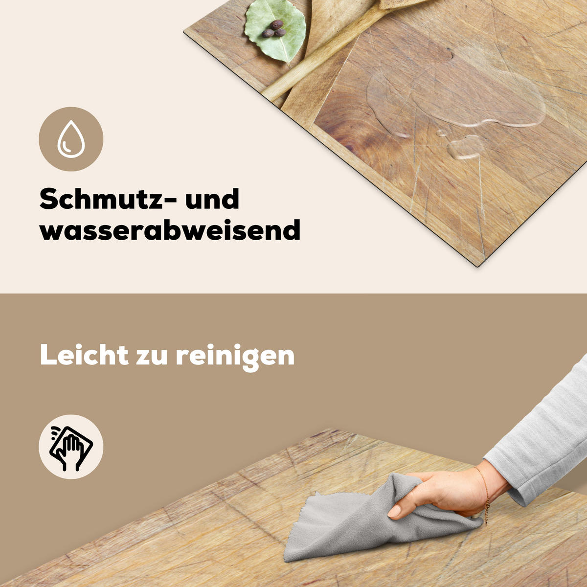 HERDABDECKPLATTE Holz - Löffel - Braun - Smiley 77x59 cm - Hellbraun, Kunststoff (77/59/0.2cm) - MuchoWow