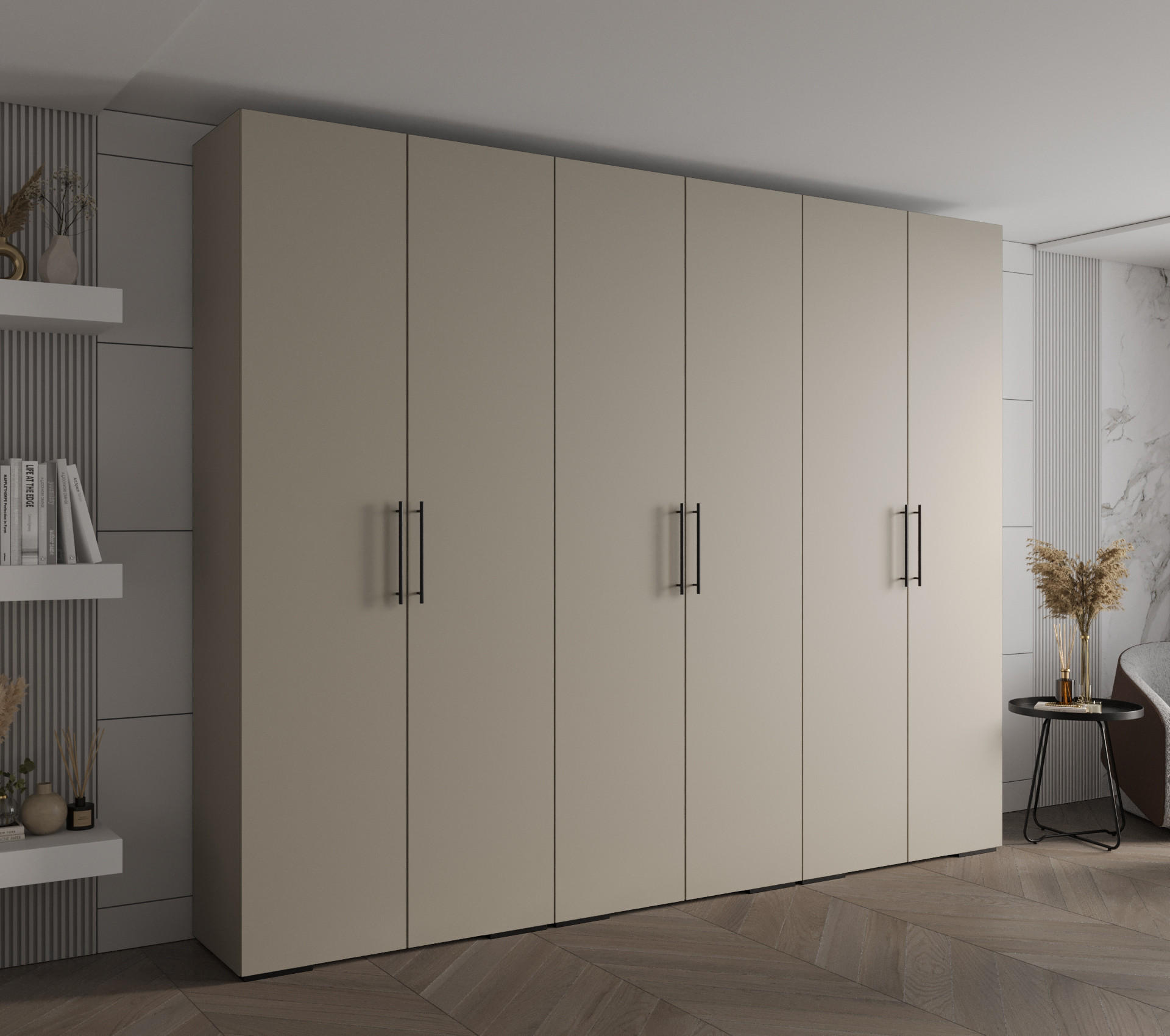 DREHTÜRENSCHRANK 236.7/300/47 6-türig - Kaschmir/Schwarz, Holz/Metall (300/236.7/47cm) - Abiks Möbel