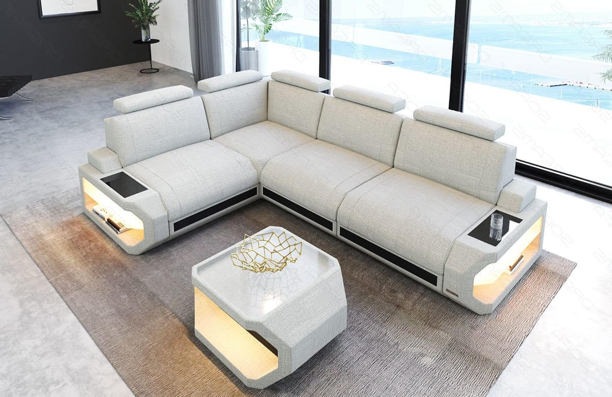 ECKSOFA Siena Elfenbein Schwarz Strukturstoff - Creme, Kunststoff (272/272cm)