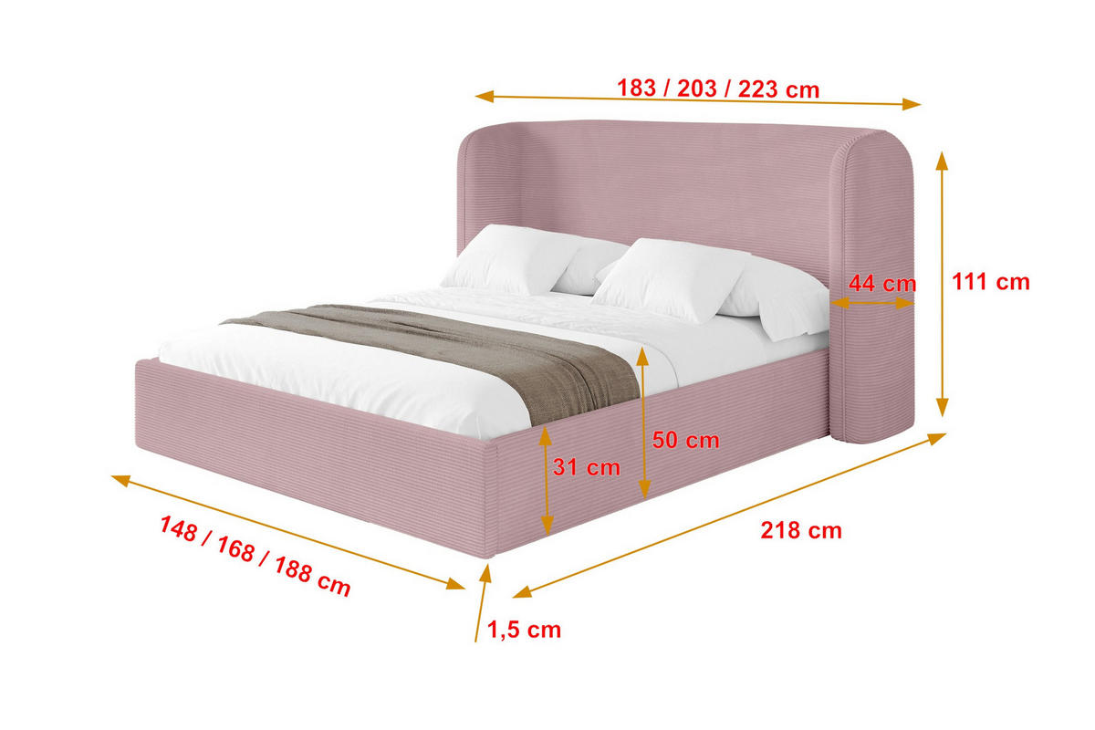POLSTERBETT mit Bettkasten und Lattenrost, Boxbett ohne Matratze - ESTI 160x200 Rosa - Rosa, Holzwerkstoff/Textil (160/200cm) - ALTDECOR