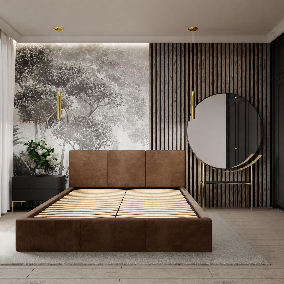 POLSTERBETT mit Stauraum Braun 180x200cm Kopfteil 88cm - Braun, Holzwerkstoff/Textil (180/200cm) - Muralo