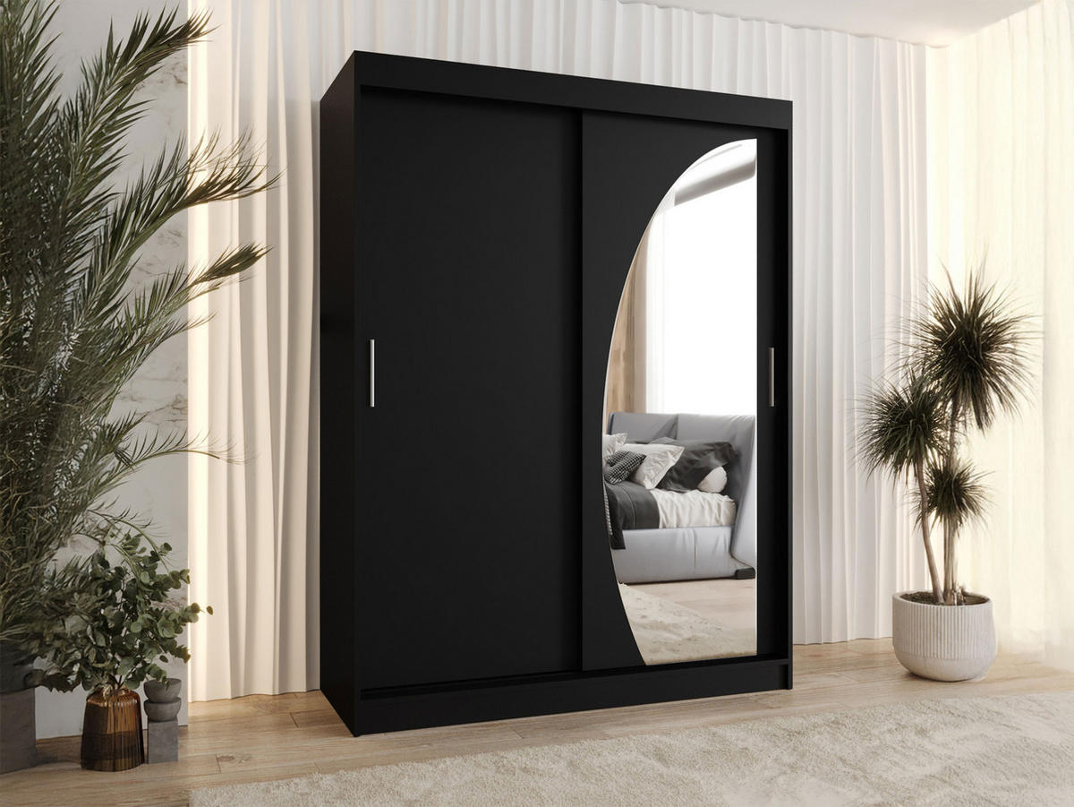 SCHWEBETÜRENSCHRANK Wika 150 cm mit Schubladen - Silberfarben/Schwarz, Holzwerkstoff/Kunststoff (150/200/62cm) - MIRJAN24