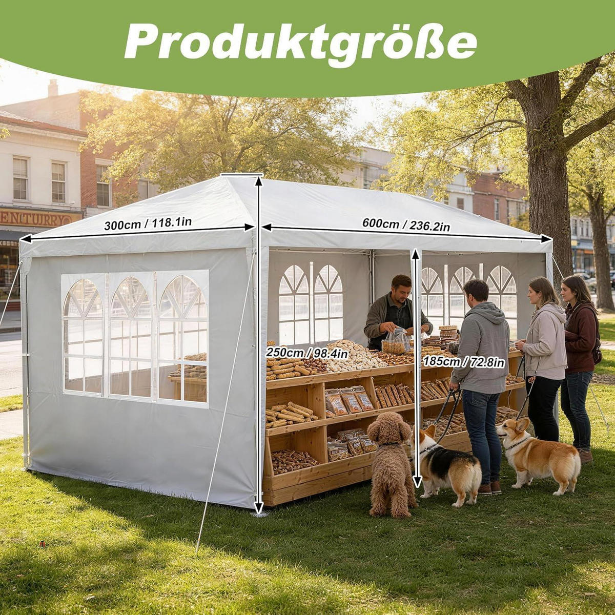 FALTPAVILLON 3 x 6 m Grau Wasserdicht mit Seitenwänden - Grau, Textil (300/250/300cm)