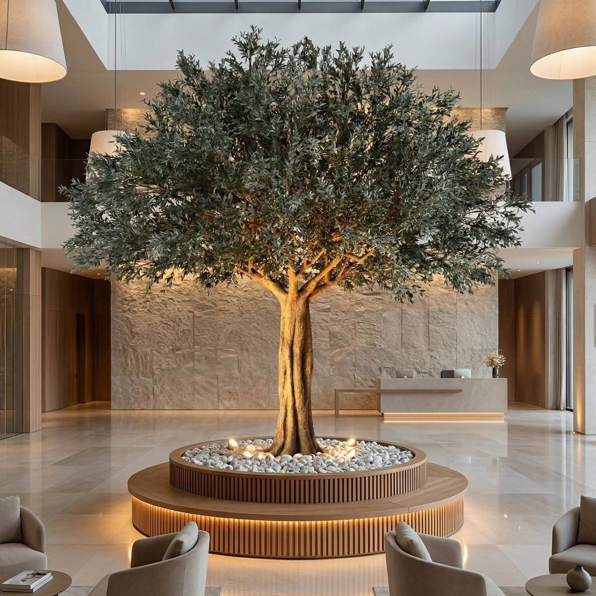 KUNSTOLIVENBAUM, Grün - Grün, Textil (360cm) - Oviala
