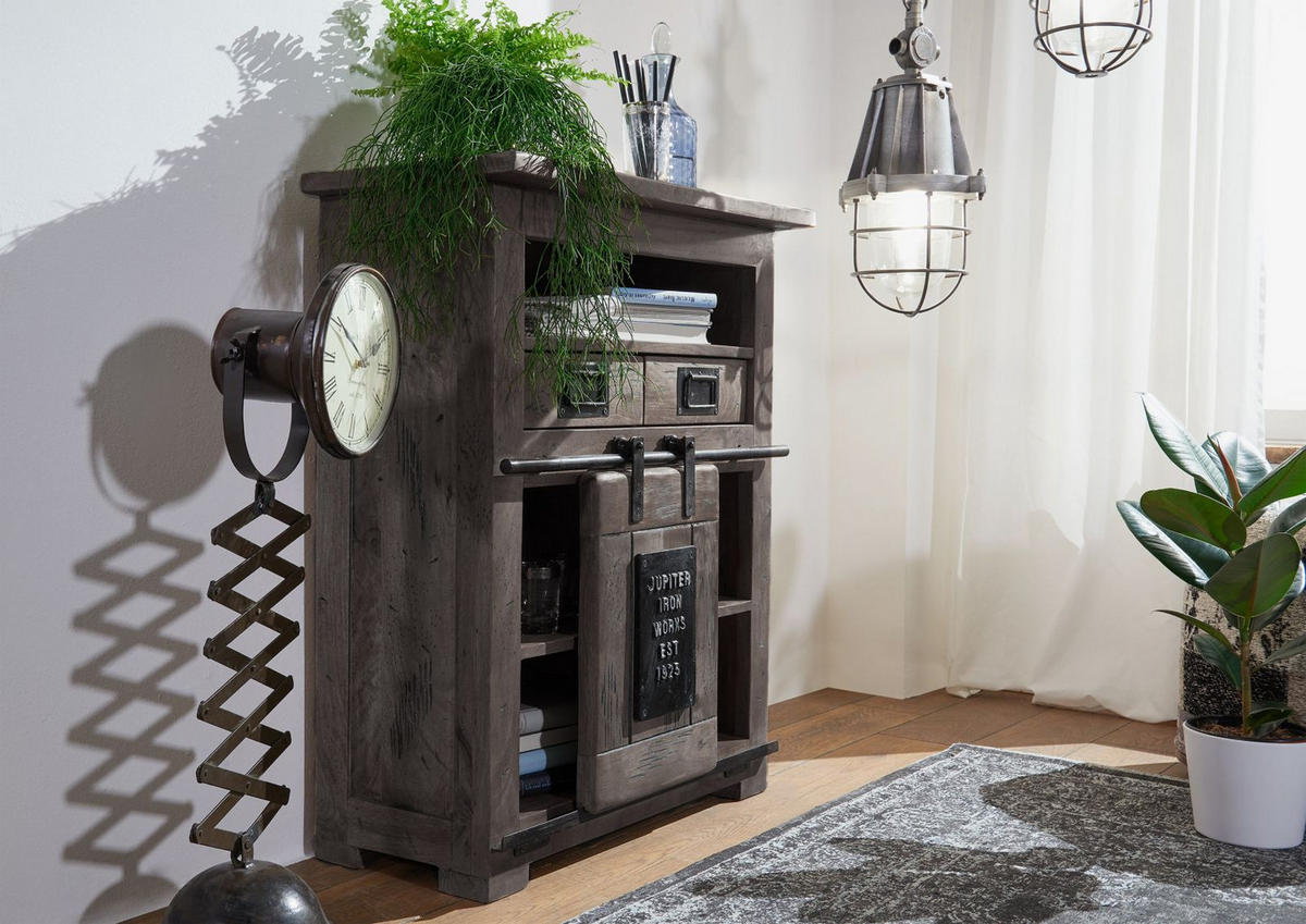 KOMMODE Mango 75x36x90 grau lackiert RAILWAY #252 - Grau, Holz (75/90/36cm) - Massivmoebel24