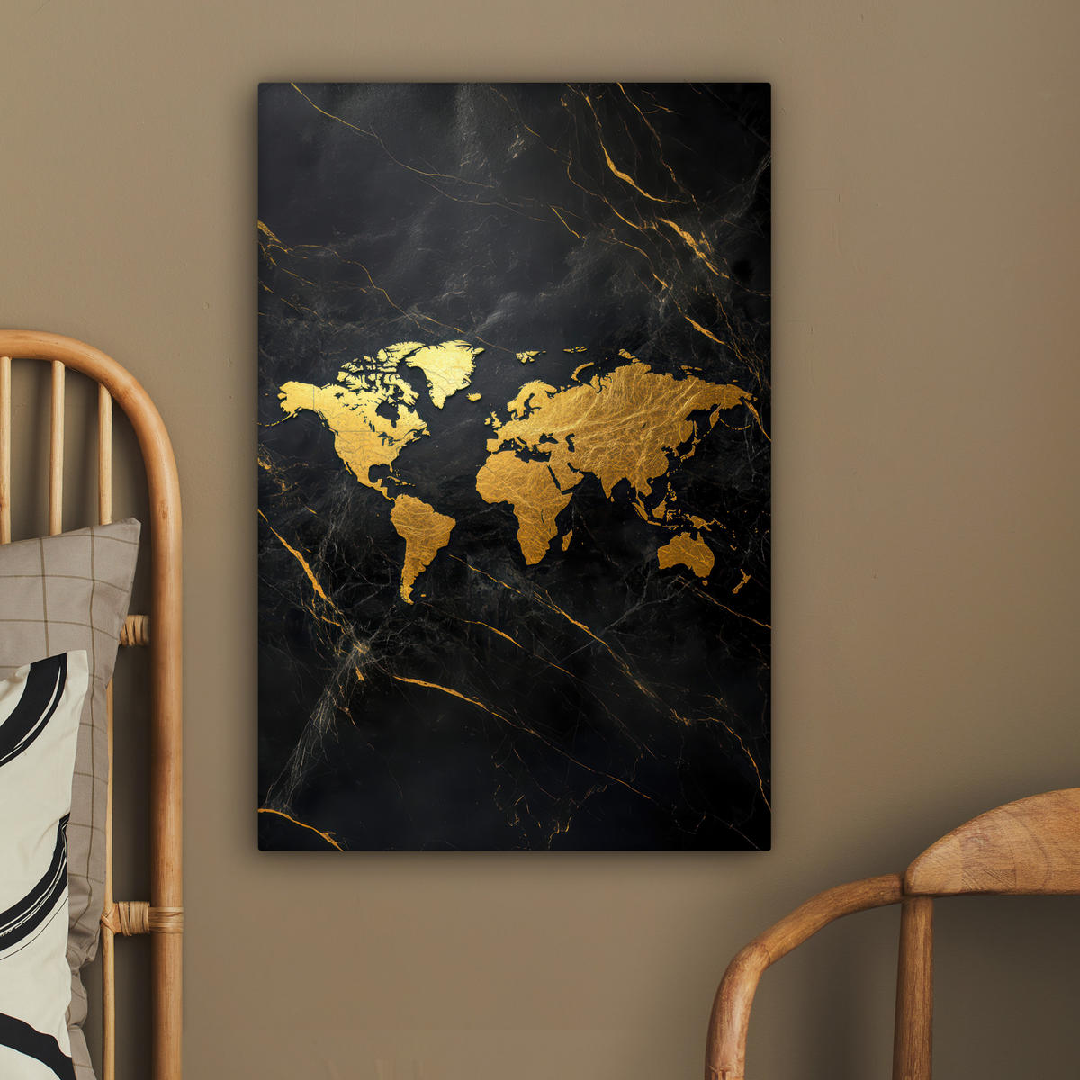 LEINWANDBILD Weltkarte - Gold - Marmor 60x90 cm - Goldfarben, Textil (60/90cm) - MuchoWow