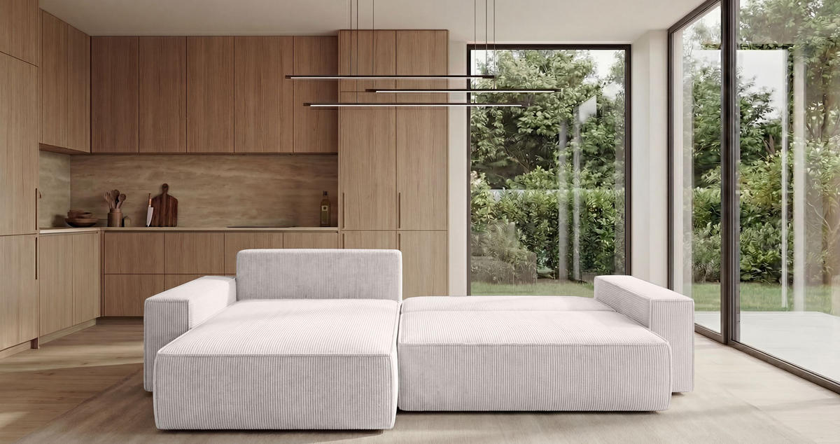 ECKSOFA California mit Schlaffunktion Vanille Links - Weiß, Textil (280/185cm) - Cornero