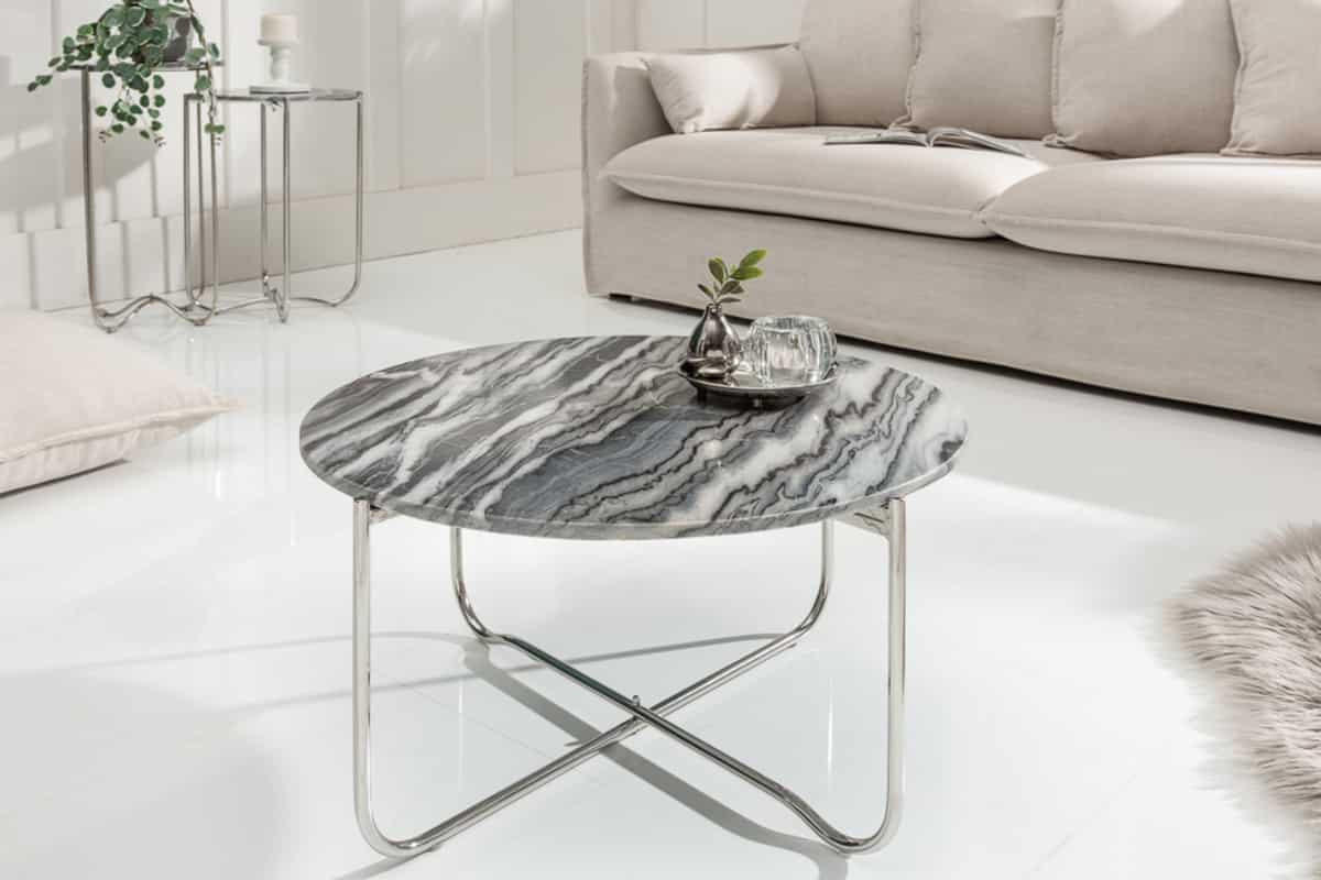 COUCHTISCH NOBLE Marmor rund Grau 62cm - Grau, Stein/Metall (62/62/33cm) - riess-ambiente