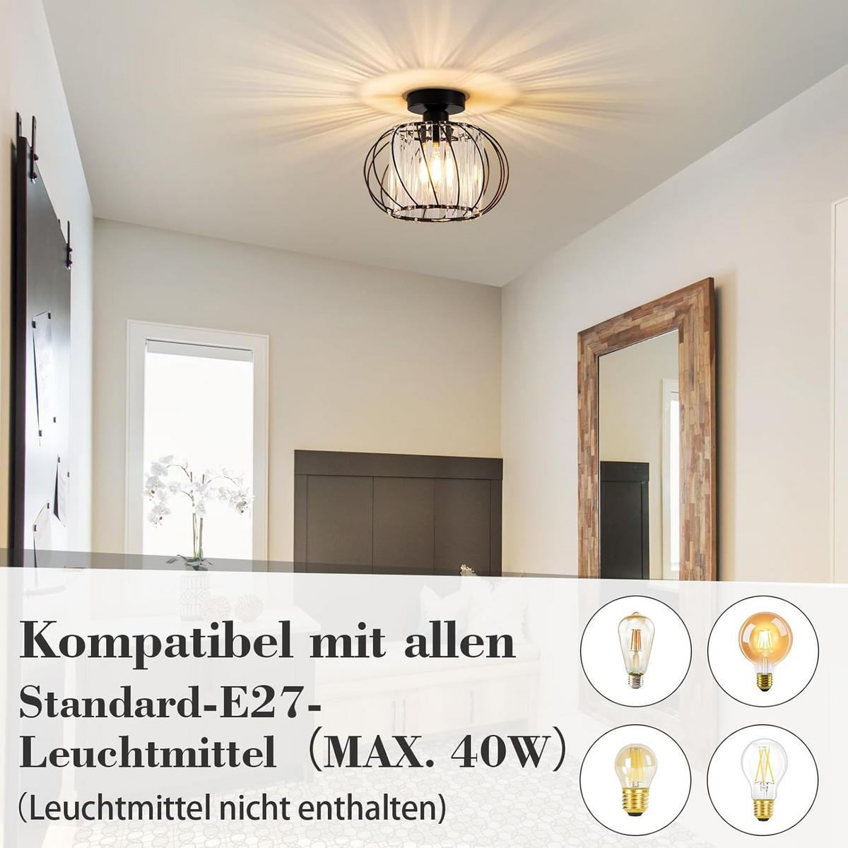 DECKENSTRAHLER Flammel 21/25/25 cm - Schwarz, Metall (21/25/25cm) - ZMH