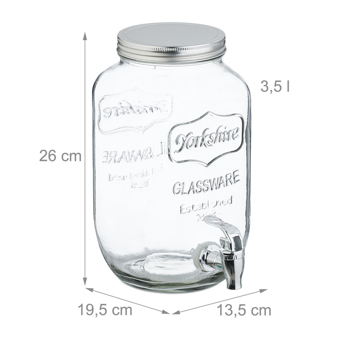 2xGETRÄNKESPENDER - Transparent, Glas/Kunststoff (3.5L) - Relaxdays