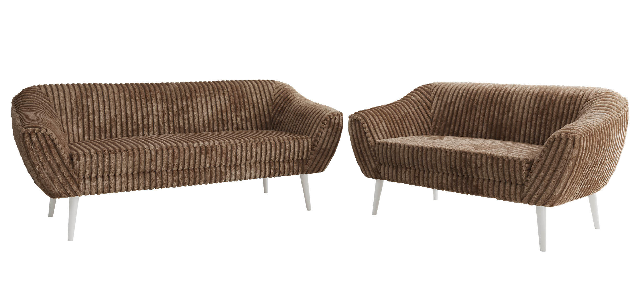 SEDACÍ SOUPRAVA 3+2 PIRS - Hnědá Manšestr - Bílé nohy - bílá/hnědá, kompozitní dřevo/textil (180/75/74cm) - MKS
