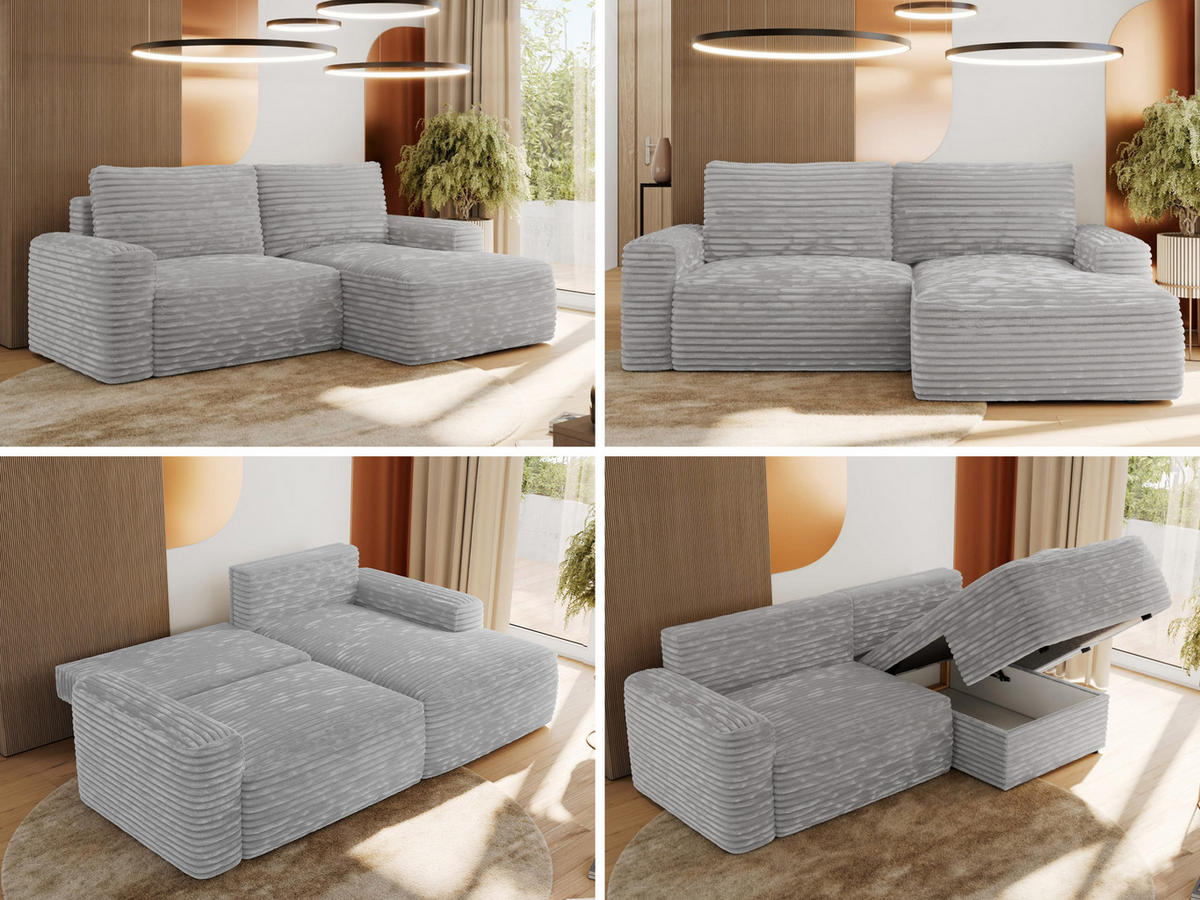 ECKSOFA BELLUNO L Grau Cord - Rechts - Schwarz/Grau, Textil (233/144cm) - MKS