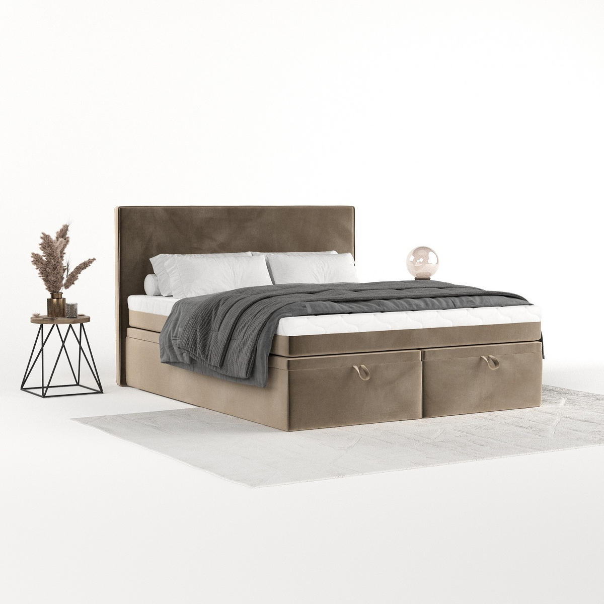 BOXBETT Zalla 180/200 cm Taupe im Paros Stoff - Taupe/Schwarz, Holz/Holzwerkstoff (180/200cm) - AltaBeds