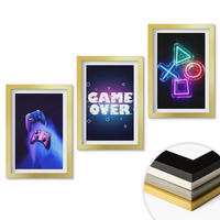 WANDBILDER 3er Set - 20x30 cm Goldrahmen - Game Over Gamepads - Goldfarben, Kunststoff (20/30cm) - ArtPrintCave