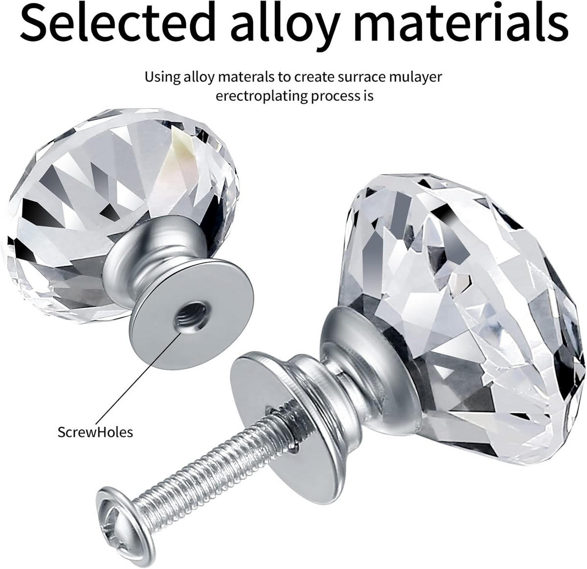 SCHRANKKNOPF Kristall 8er-Set - Transparent, Metall (0.31/2.7/0.31cm)