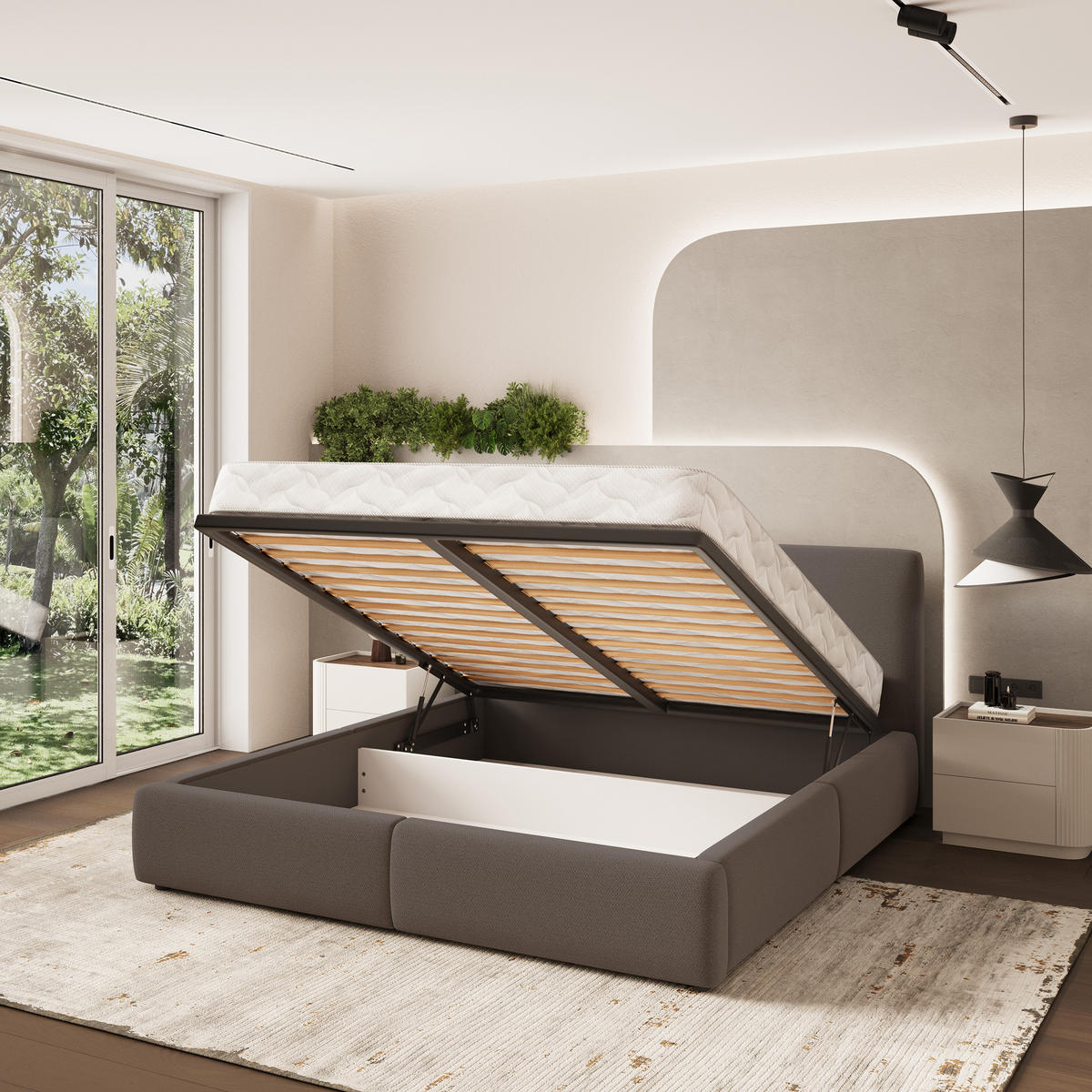 POLSTERBETT FELURO 140x200 cm mit Bettkästen - Braun - Braun, Holz (140/200cm) - MASSENO