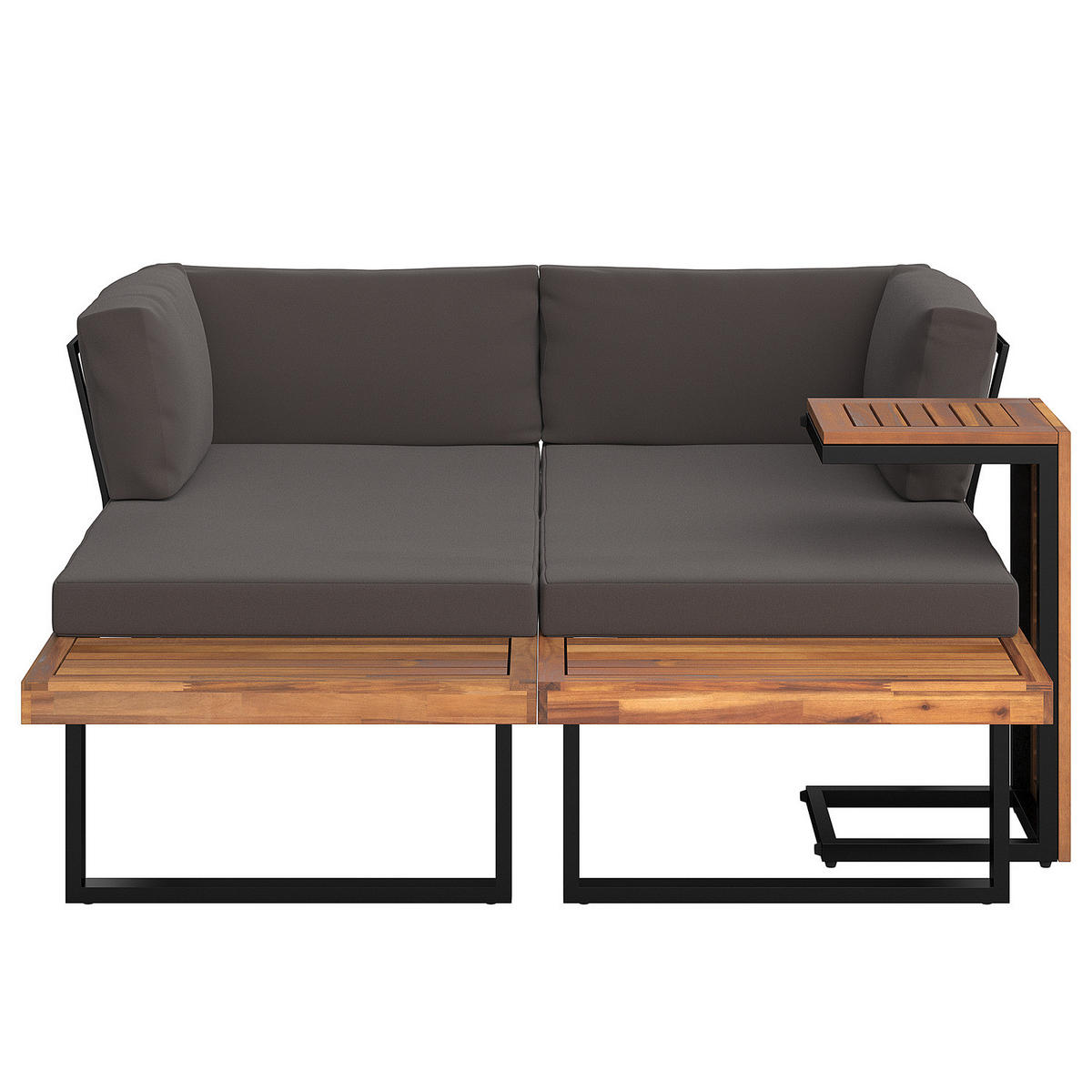 LOUNGESET - Akazie massiv / Polyester - Braun / Grau - 3-teilig - Grau, Holz/Textil - home24