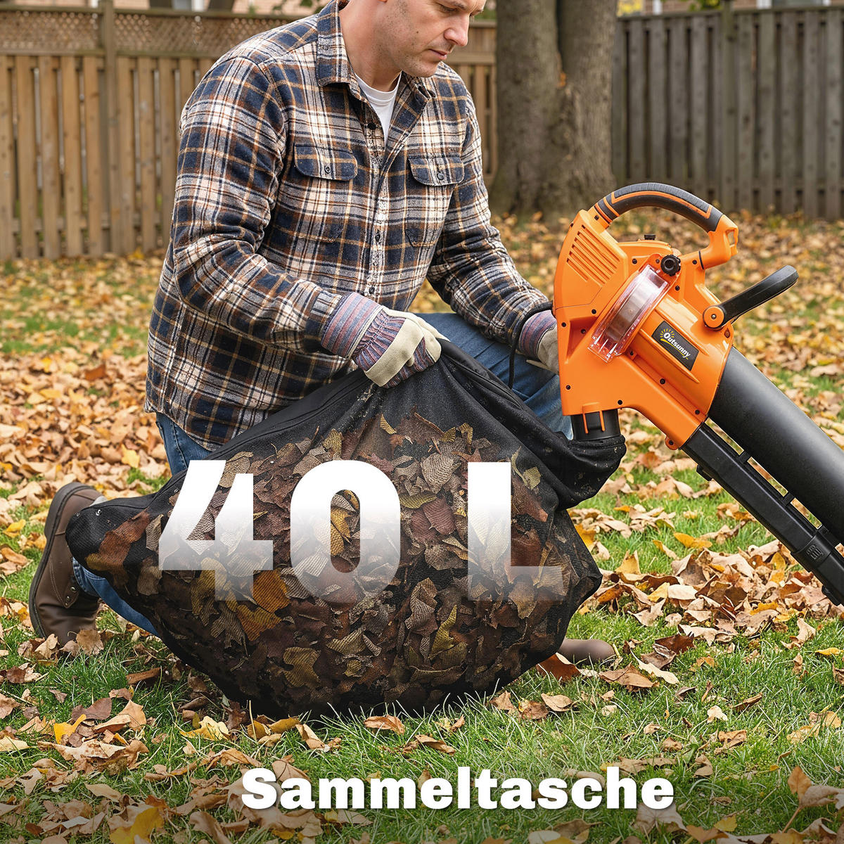 LAUBBLÄSER mit Saugfunktion aus Kunststoff & Vliesstoff Orange - Orange, Kunststoff (31/48/121.5cm) - Outsunny