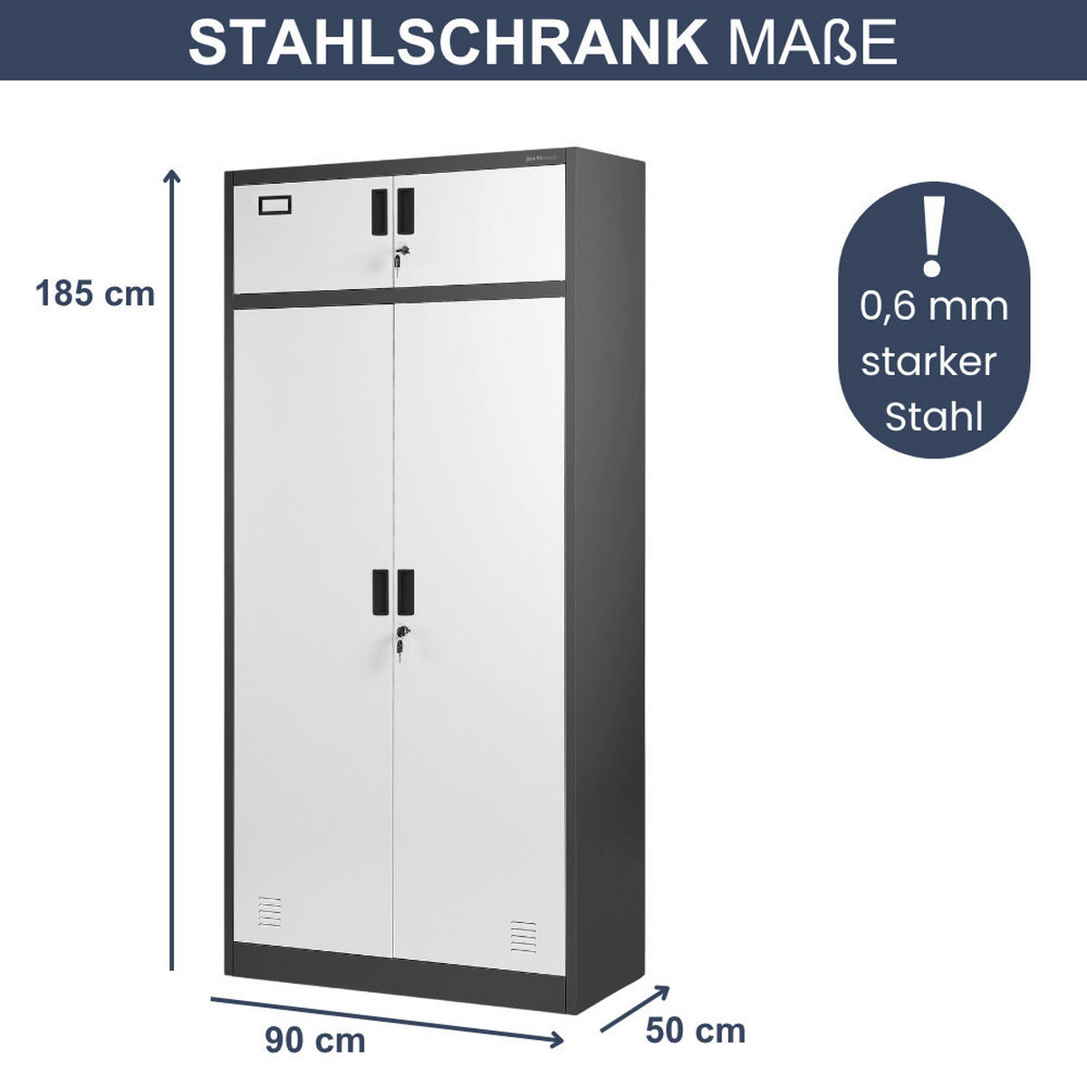 MEHRZWECKSCHRANK Metall mit Erweiterung BORYS 185x90x50cm Anthrazit-Weiß - Weiß, Metall (90/185/50cm) - Jan Nowak