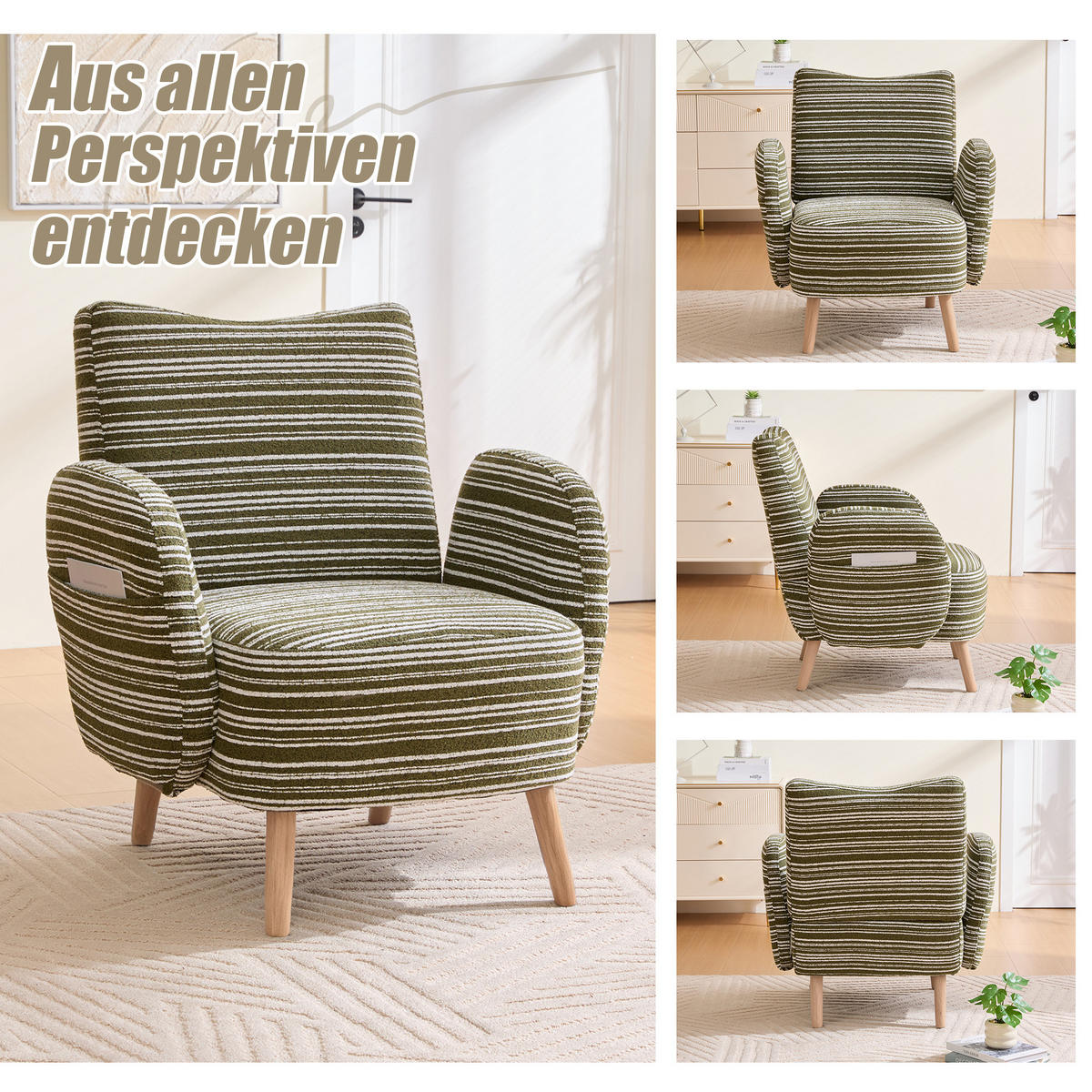 SESSEL,LESESESSEL mit Kreismuster 77x81x87 cm Holzbeine - Grün, Textil/Metall (77/87/81cm) - PARAFTA HOME