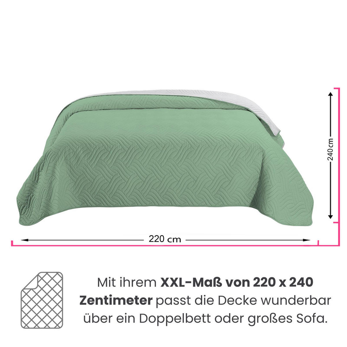 TAGESDECKE Wende-Design grün 220/240 cm Duo-Color - Grün, Textil (220/240cm) - wometo