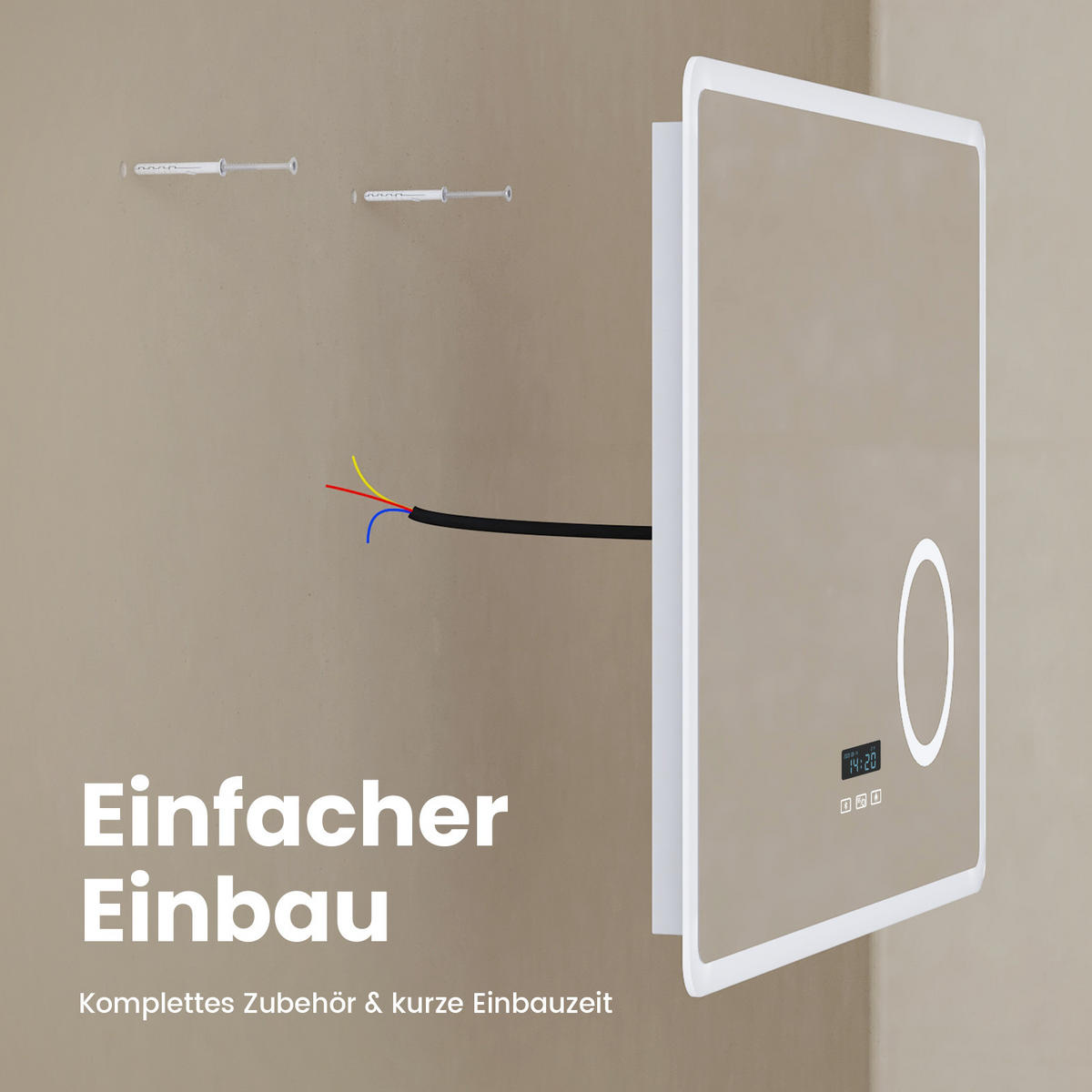 BADSPIEGEL mit 3-Tasten-Bluetooth Beleuchtung mit Integriertem Schminkspiegel 80/60 cm - Weiß, Glas (60/3.5/80cm) - EMKE