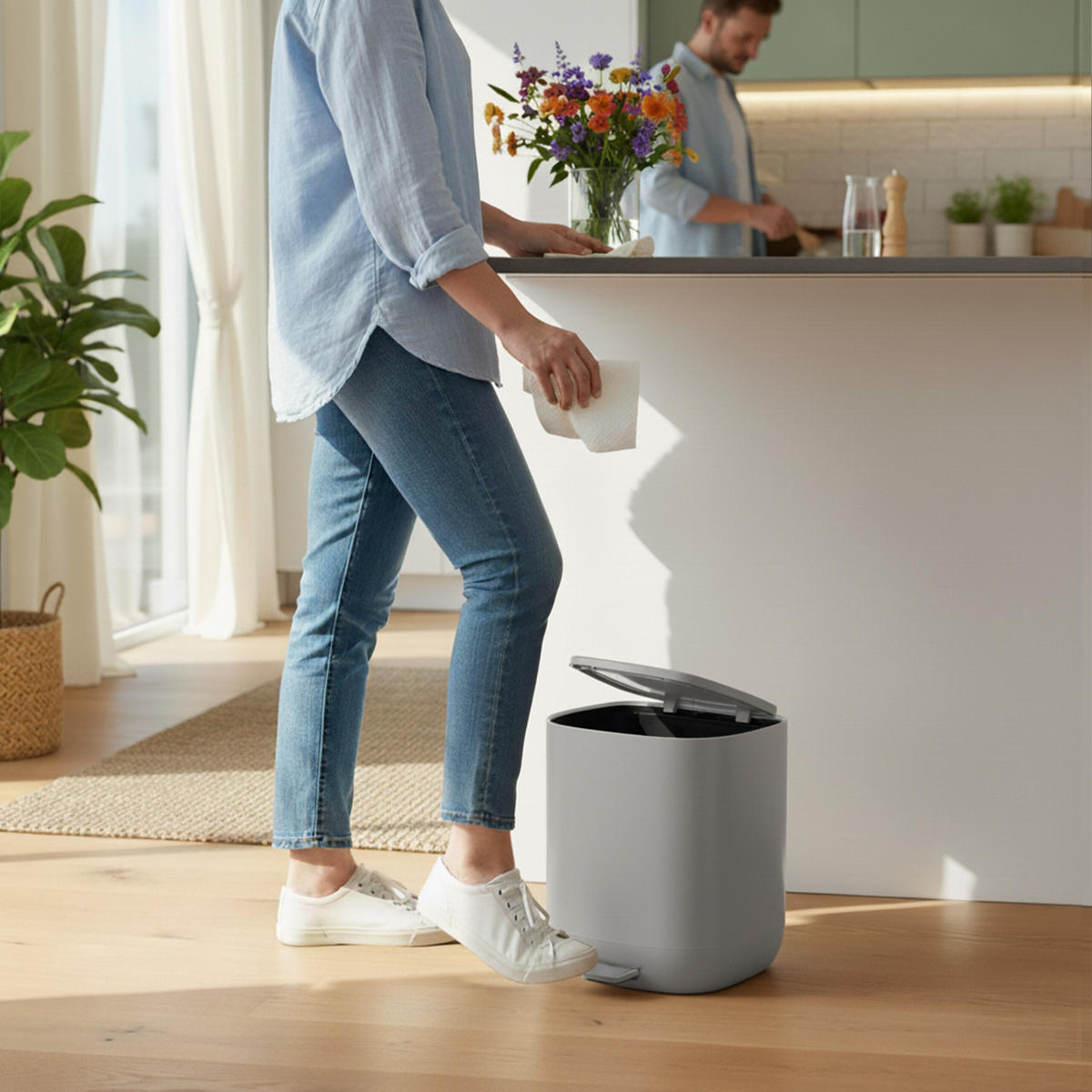 BAD-MÜLLEIMER - Grau, Kunststoff/Metall (21.5/25/21.5cm) - Relaxdays