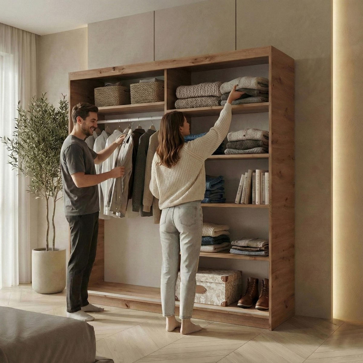 SCHWEBETÜRENSCHRANK Hela 180/205/60 2-türig eiche Artisan/schwarz mit Spiegel - Schwarz/Eiche Artisan, Holzwerkstoff (180/205/60cm) - Beautysofa