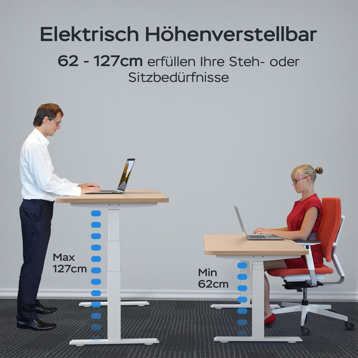 SCHREIBTISCH-GESTELL DE-37154 elektrisch höhenverstellbar mit Dual-Motor und LED Weiß - Weiß, Metall (150/57.5/127cm) - ComfortXL