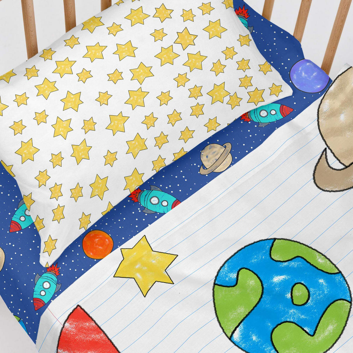 SPANNBETTTUCH space rocket 60x120x14 cm (kinderbett) mehrfarbig - Multicolor, Textil (60/120cm) - Happy Friday
