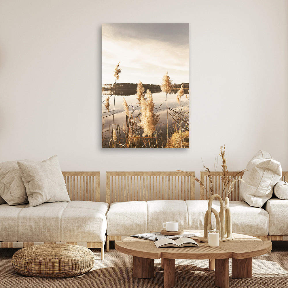 WANDBILD pampasgras am see - Beige, Textil (40/60cm) - Feeby