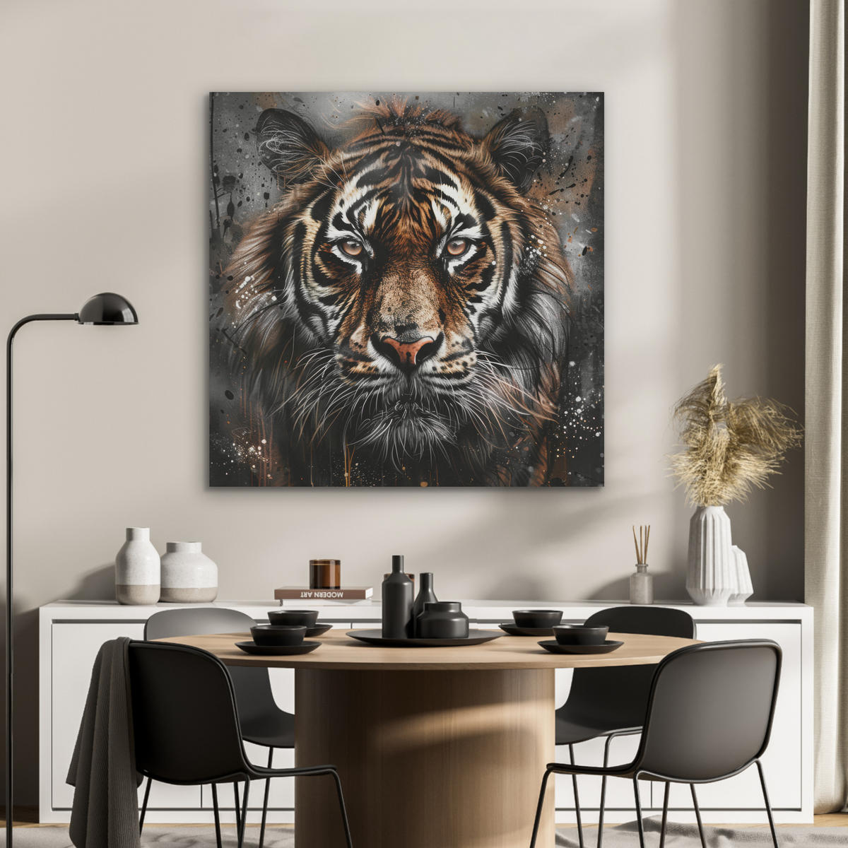 AKUSTIKPANEEL Tiger - Tiere - Porträt - Luxus - Schwarz 90x90 cm - Braun, Textil (90/0.9/90cm) - MuchoWow