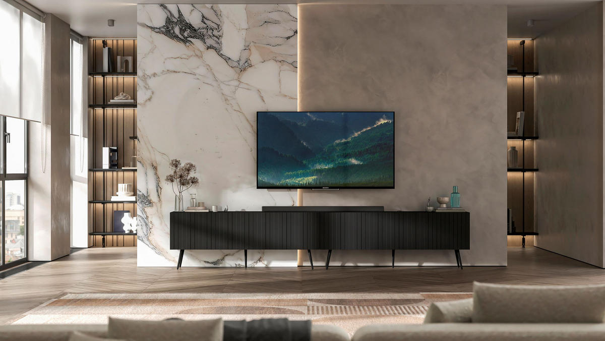 TV-LOWBOARD 2-er Set Elpis Schwarz matt mit Metallbeinen 150 cm Glamour - Schwarz, Holzwerkstoff (300/60.5/36.5cm) - Meble Lindner