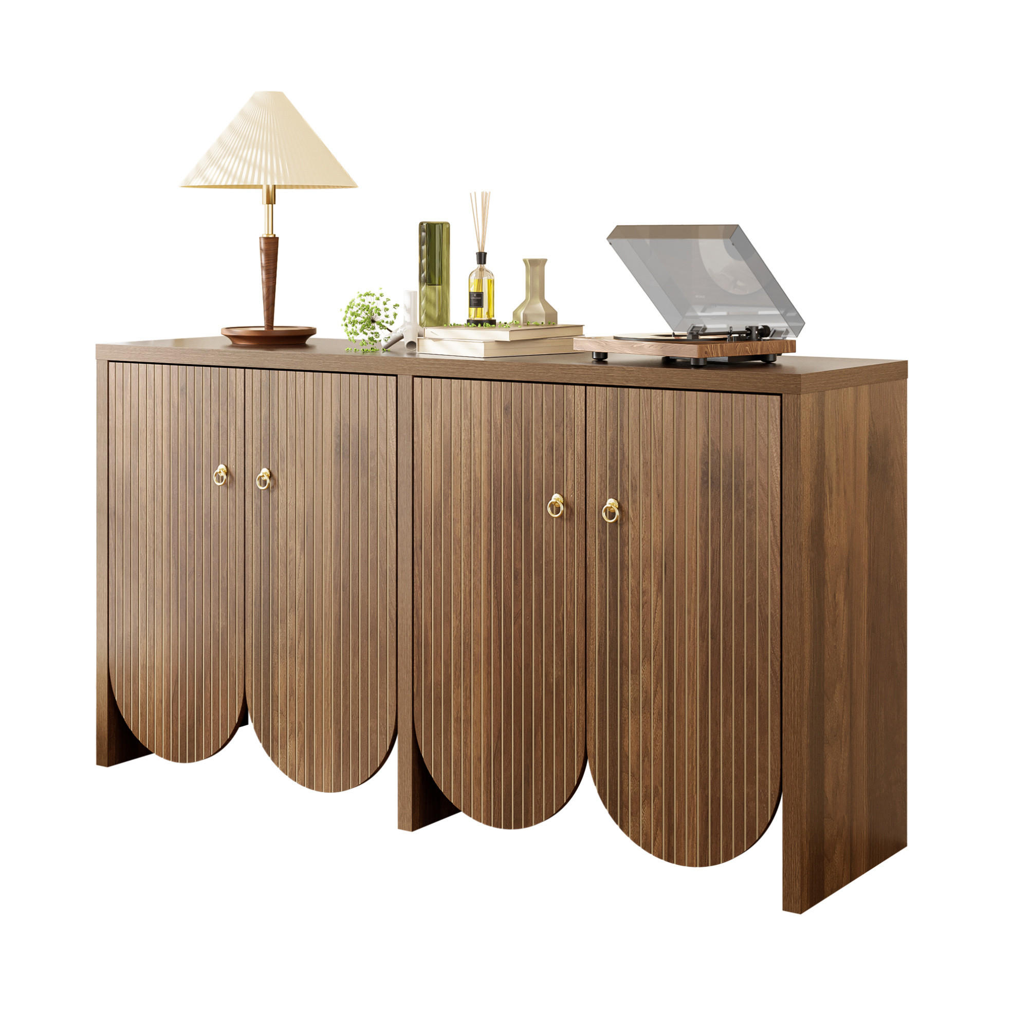 SIDEBOARD 147/40/80 cm in Walnussoptik mit 4 Türen und verstellbaren Einlegeböden - Walnussfarben, Holzwerkstoff (147/80/40cm) - Flora Grace