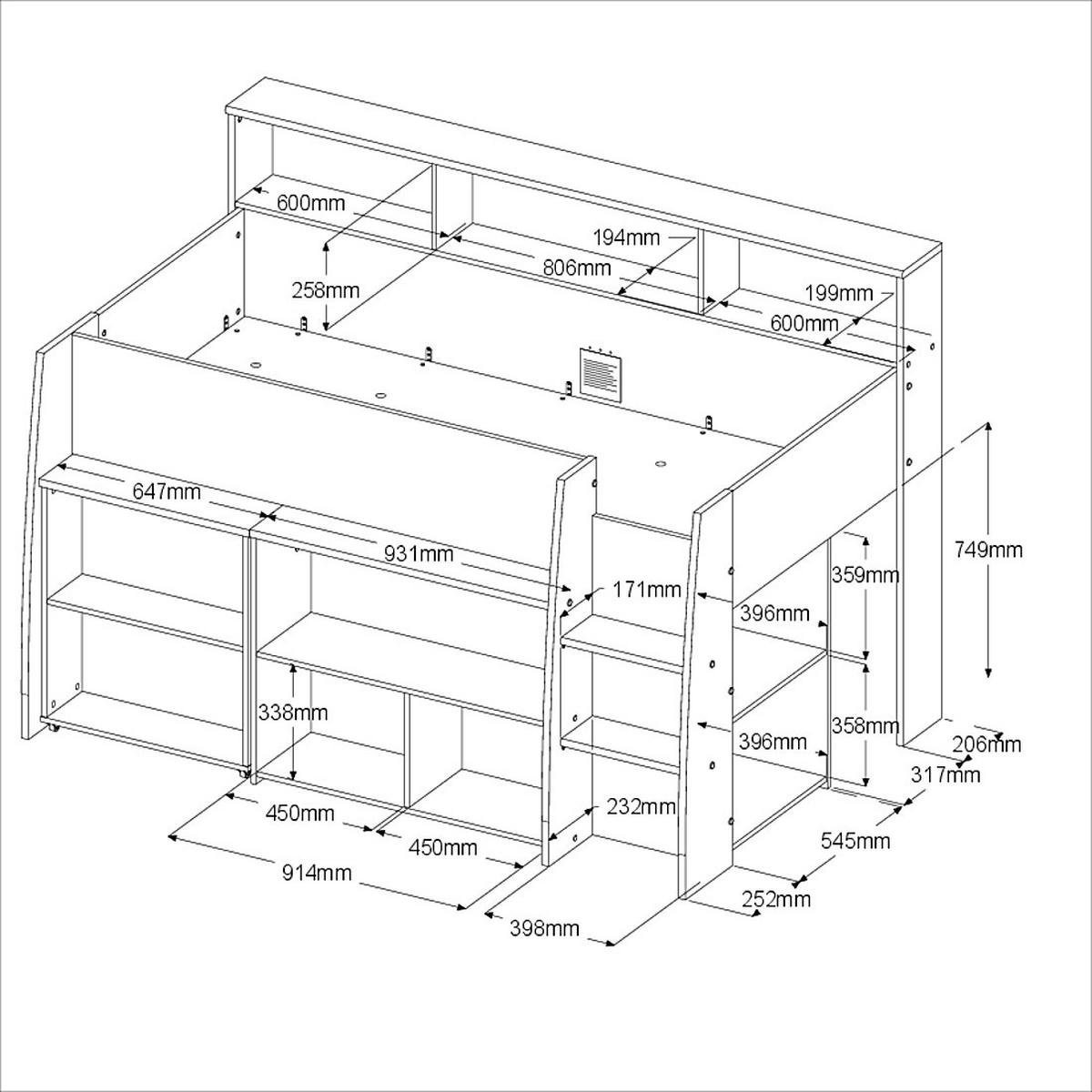 HOCHBETT Lucas 2 in Japanische Eiche - Weiß 90 x 200 cm - Eichefarben/Weiß, Holz (90/200cm) - Parisot Meuble