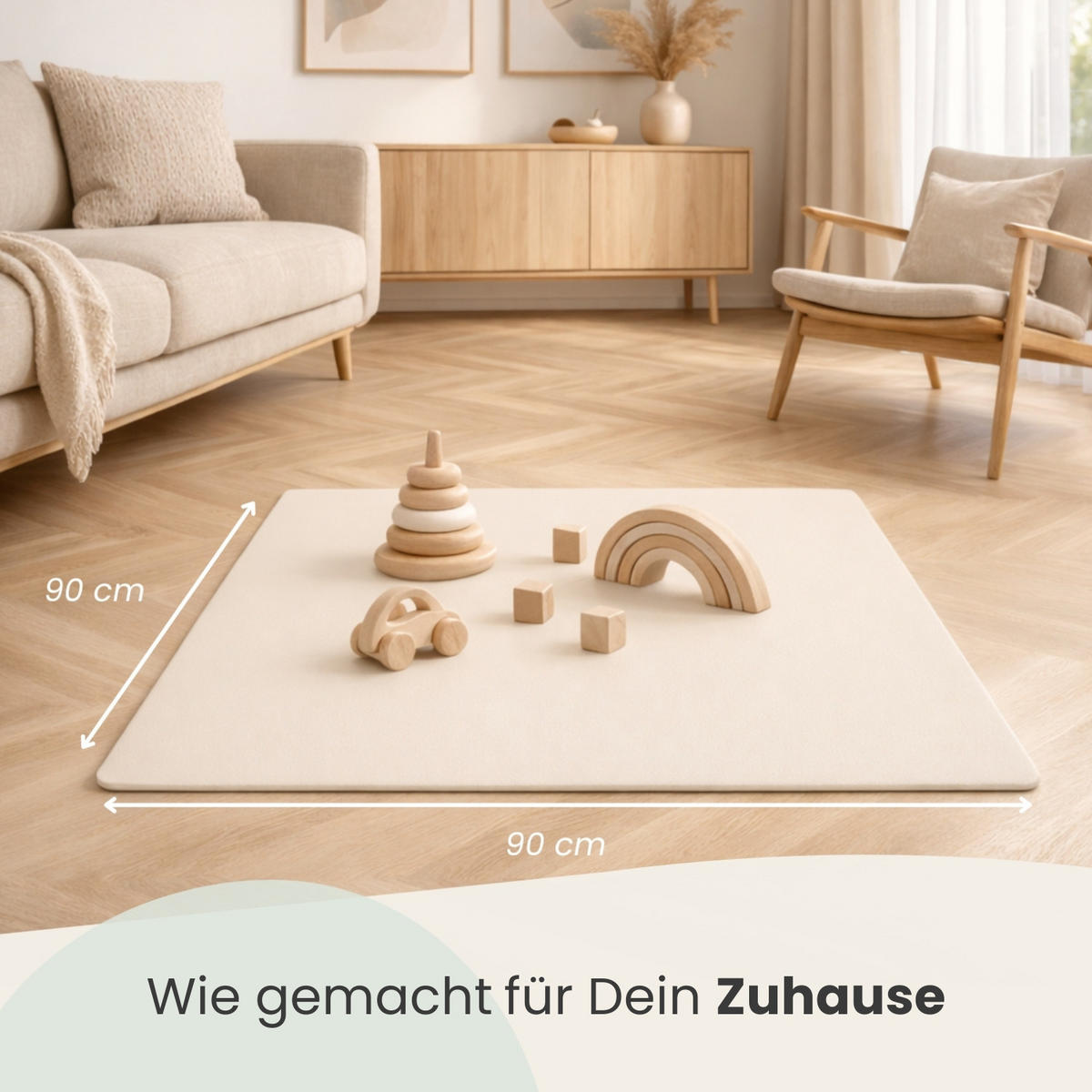 SPIELMATTE ab Null - 90/90/1 cm Puzzlematte mit Rand Beige - Beige, Kunststoff (30/30cm) - Littletom