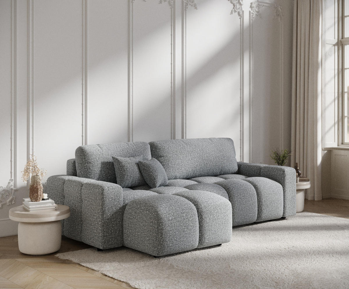 ECKSOFA MIT SCHLAFFUNKTION Ucci Grau Plüschstoff - Schwarz/Grau, Holz/Holzwerkstoff (233/142cm) - Maison de Reve