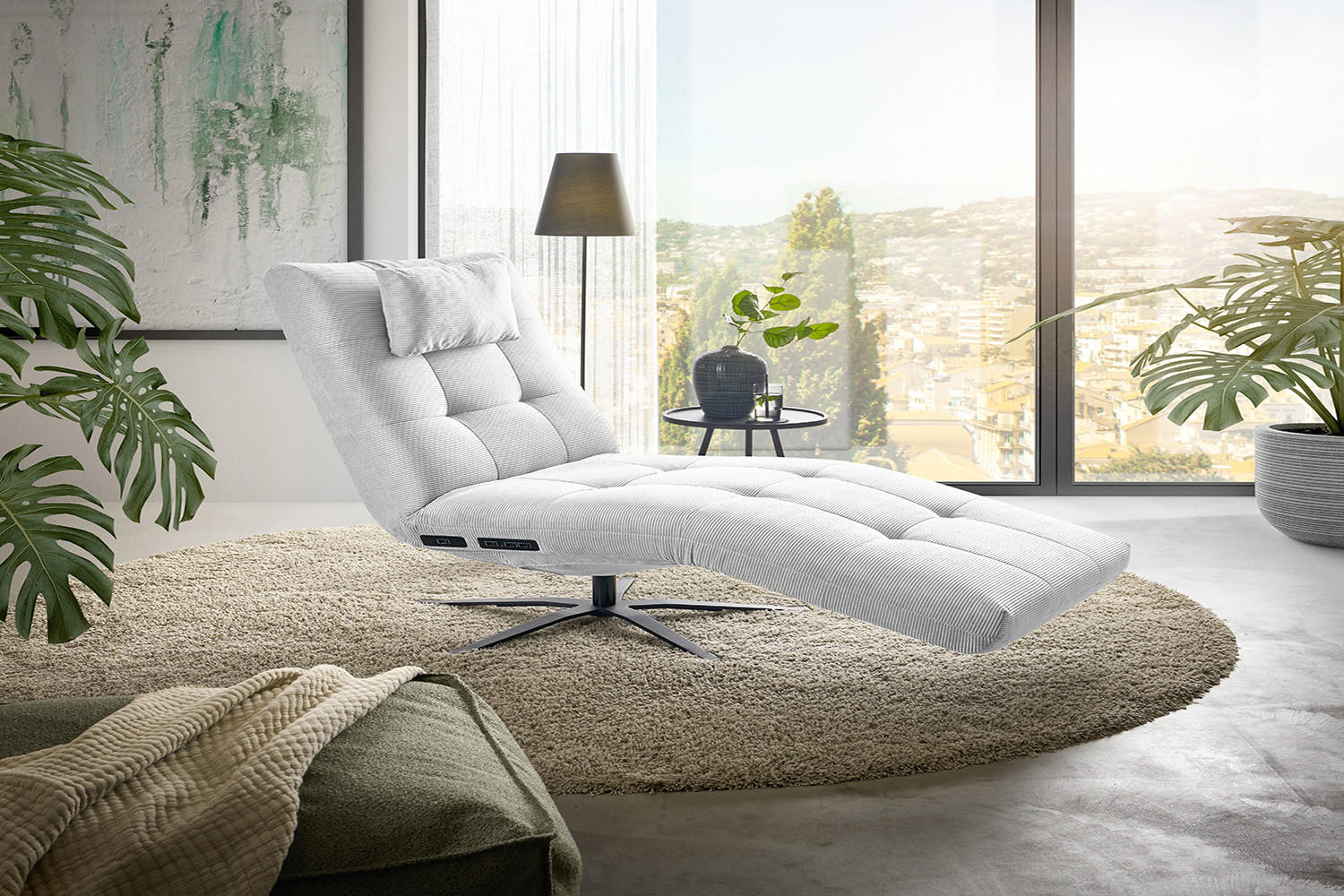 RELAXLIEGE LETICIA Weiß Cord - Schwarz/Weiß, Textil/Metall (82/115/156cm) - KAWOLA