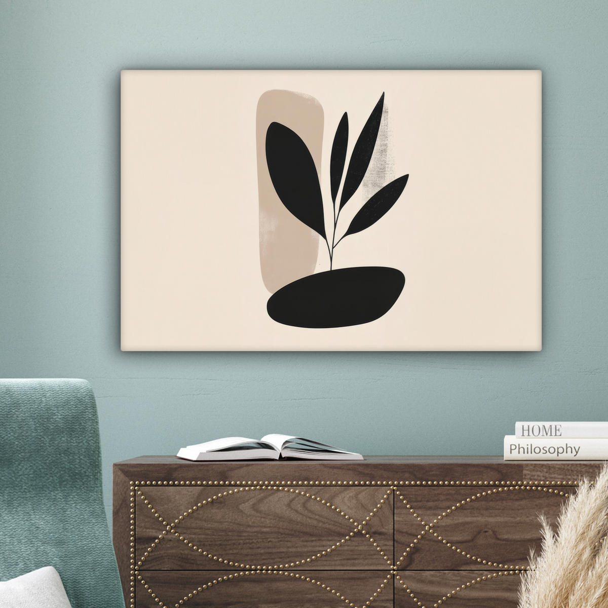 SLIKA NA PLATNU Rastlina 60x40 cm - črna, tekstil (60/40cm) - MuchoWow