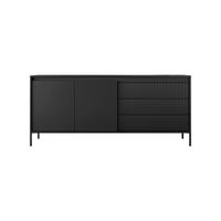 ​KOMMODE SENSO 2D3S, Geriffelte MDF-Fronten, Push-to-Open, Metallfüße, 187x81,4x39,5 cm - Schwarz - Schwarz, Holz/Holzwerkstoff (187/82/40cm) - DomoHome