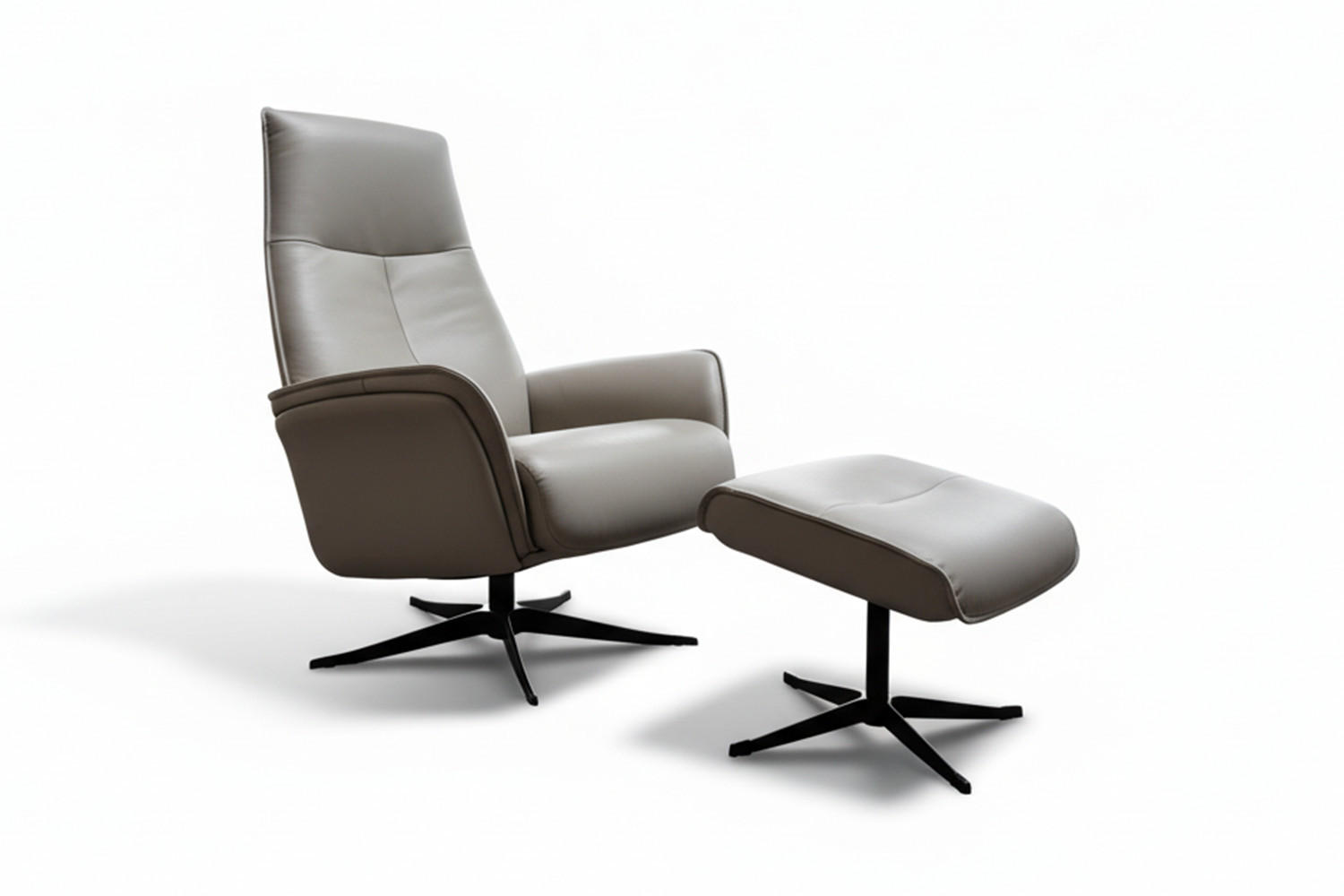 RELAXSESSEL-SET JOSIANE Grau Leder Relaxfunktion - Schwarz/Grau, Leder/Metall (78/107/87cm) - KAWOLA