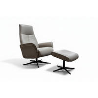 RELAXSESSEL-SET JOSIANE Grau Leder Relaxfunktion - Schwarz/Grau, Leder/Metall (78/107/87cm) - KAWOLA