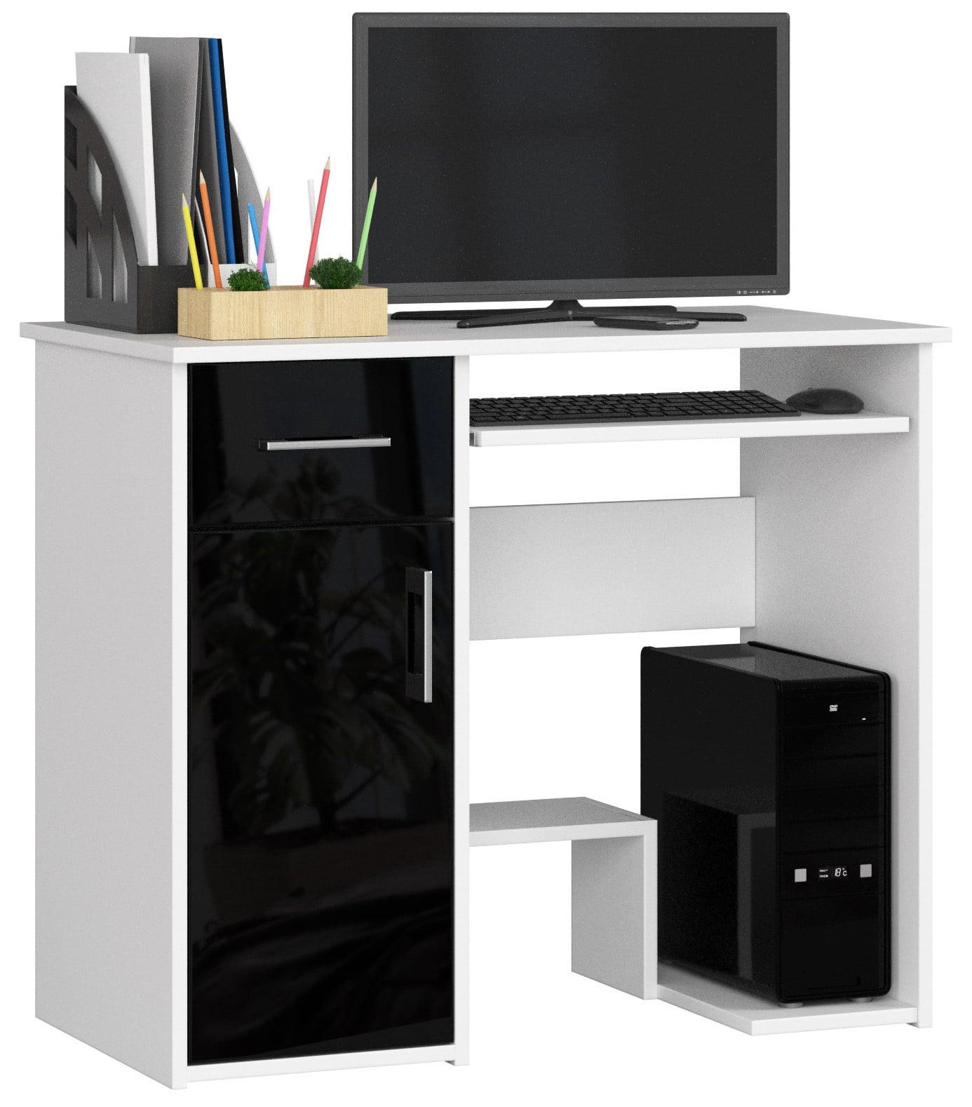 SCHREIBTISCH Weiß, Schwarz Glanz 74/90/50 - Schwarz Hochglanz/Weiß, Holzwerkstoff (50/90/74cm) - RAUMHIRSCH FURNITURE