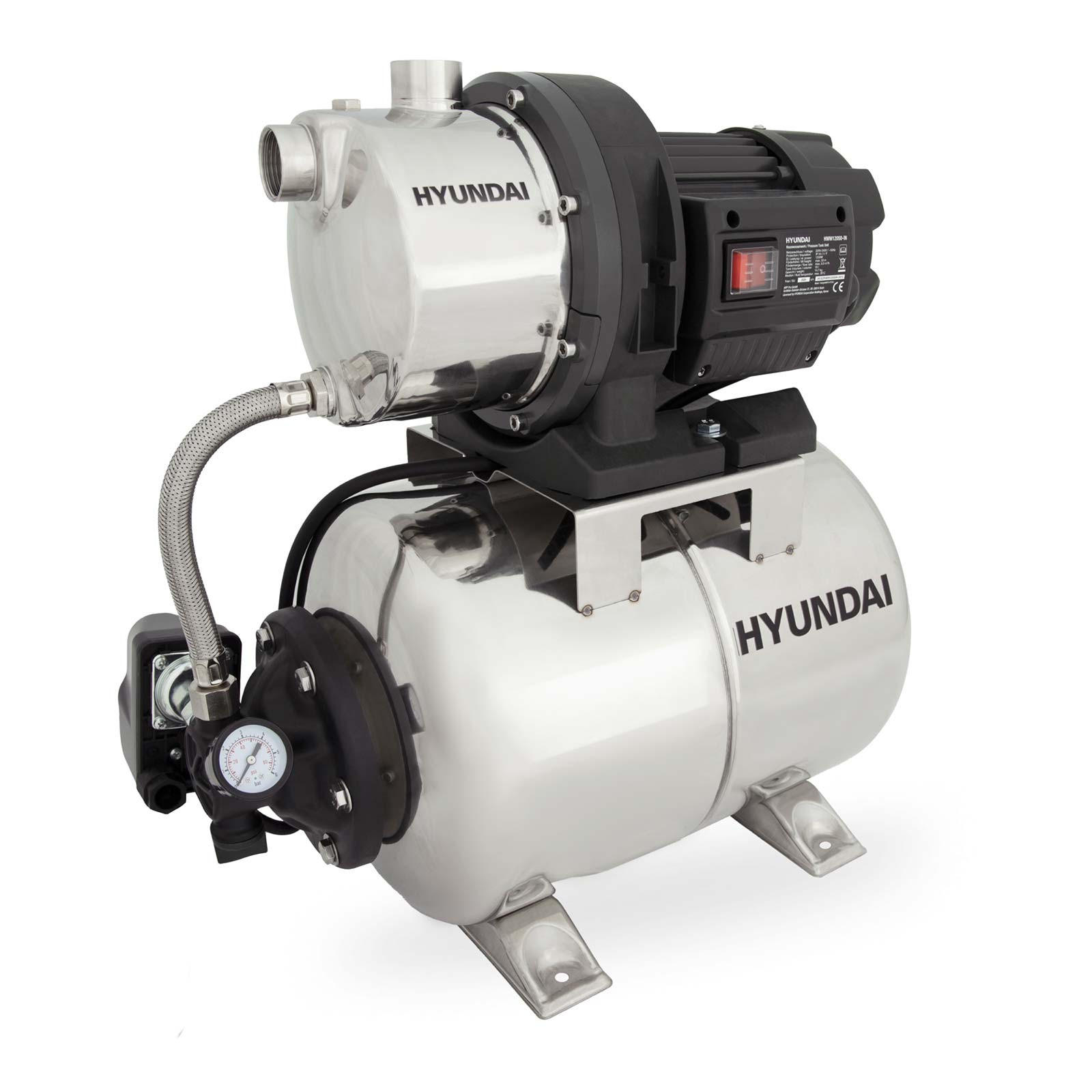 HAUSWASSERWERK HWW12050-IN (1200W, INOX-Kessel, 5.000 l/h, Förderhöhe max. 50m, Ansaughöhe max. 8m) - Silberfarben, Metall (27.5/51.4/48.1cm) - HYUNDAI