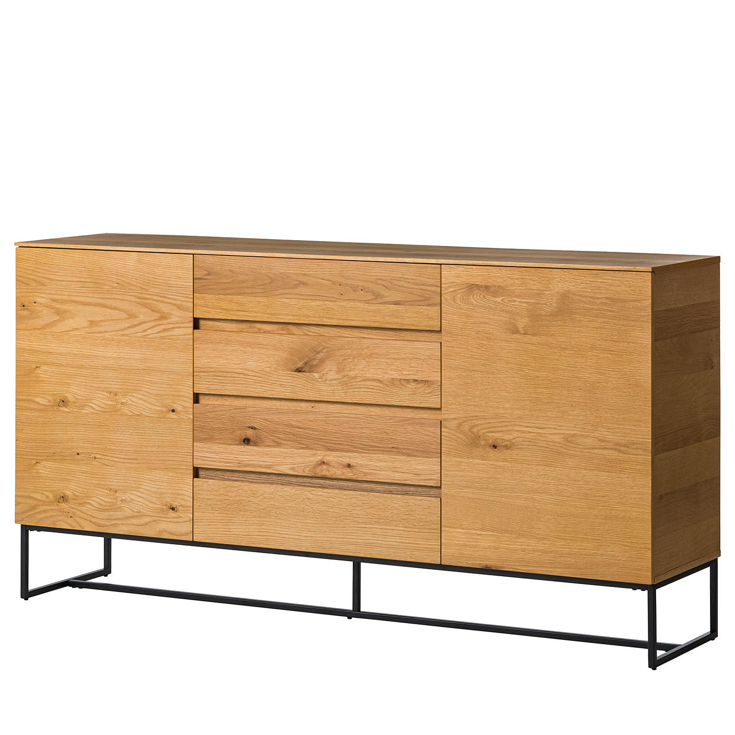 SIDEBOARD mit 2 Türen - Echtholzfurnier / Eisen, Eiche / Schwarz - Eichefarben/Schwarz, Holzwerkstoff (165/86/40cm) - home24