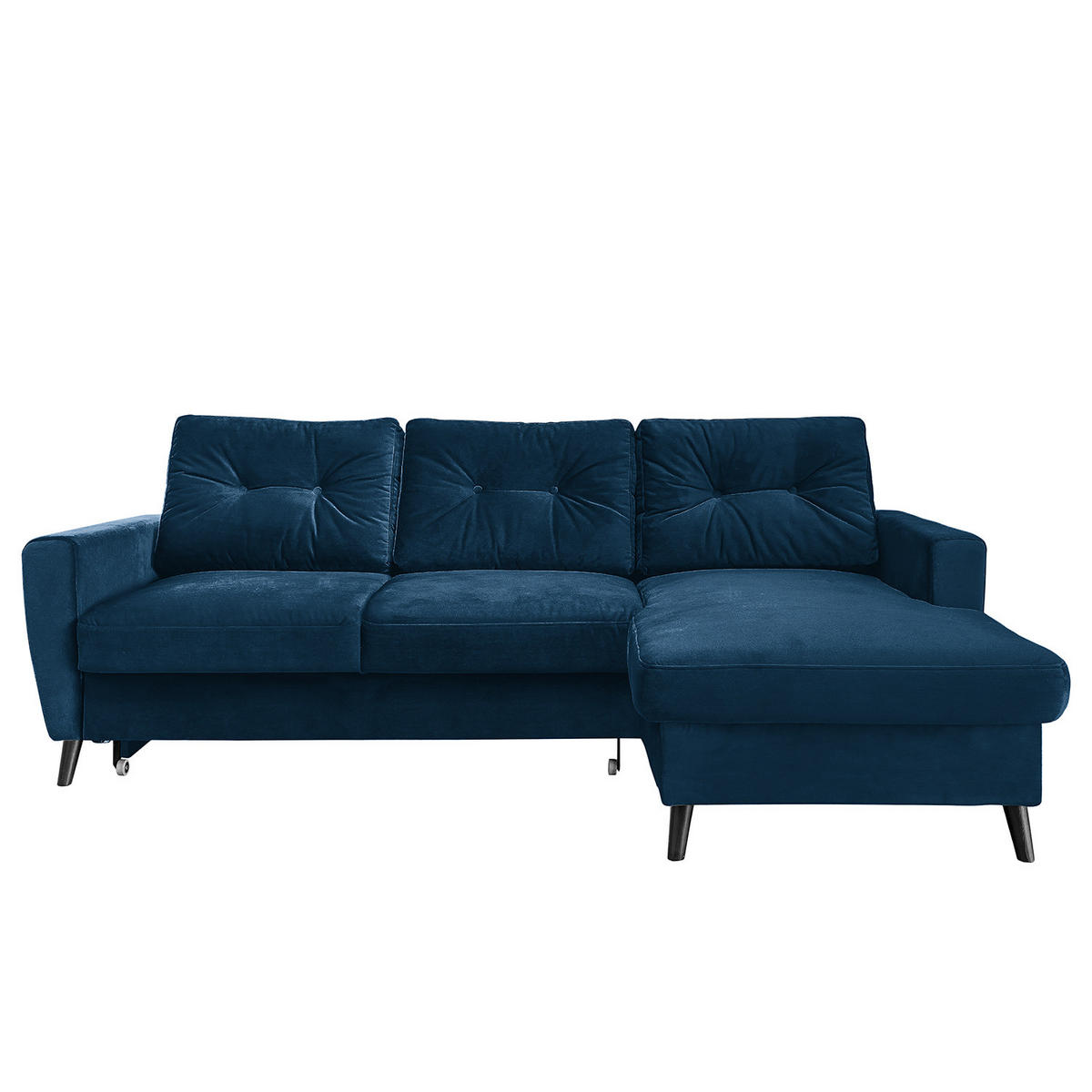 ECKSOFA mit Longchair - Petrol/Schwarz, Buchenholz/Textil (233/148cm) - home24