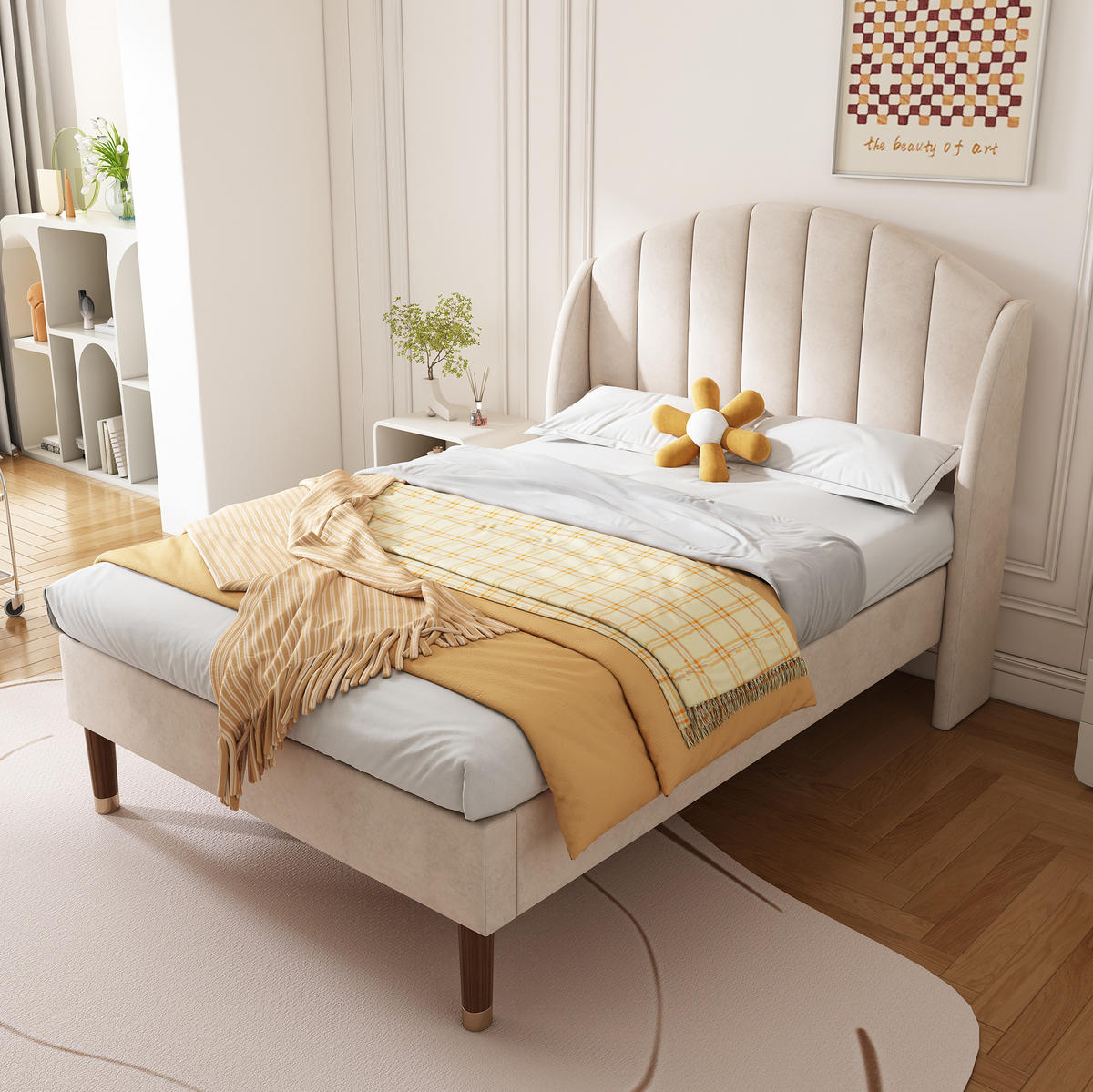 POLSTERBETT 90/200 cm Beige mit Lattenrost und Kopfteil - Beige, Textil (90/200cm) - OKWISH