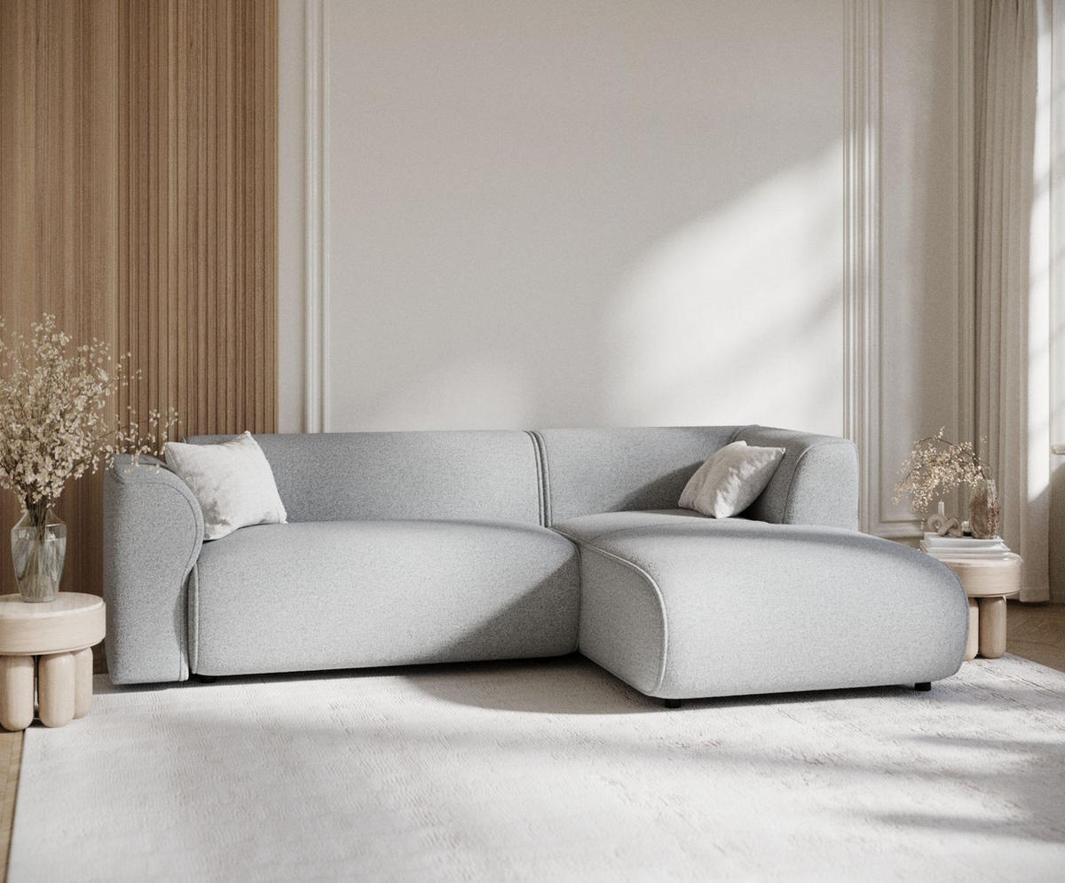 ECKSOFA Melani Hellgrau Webstoff - Rechts Seite - Hellgrau/Schwarz, Holz/Holzwerkstoff (162/256cm) - Maison de Reve