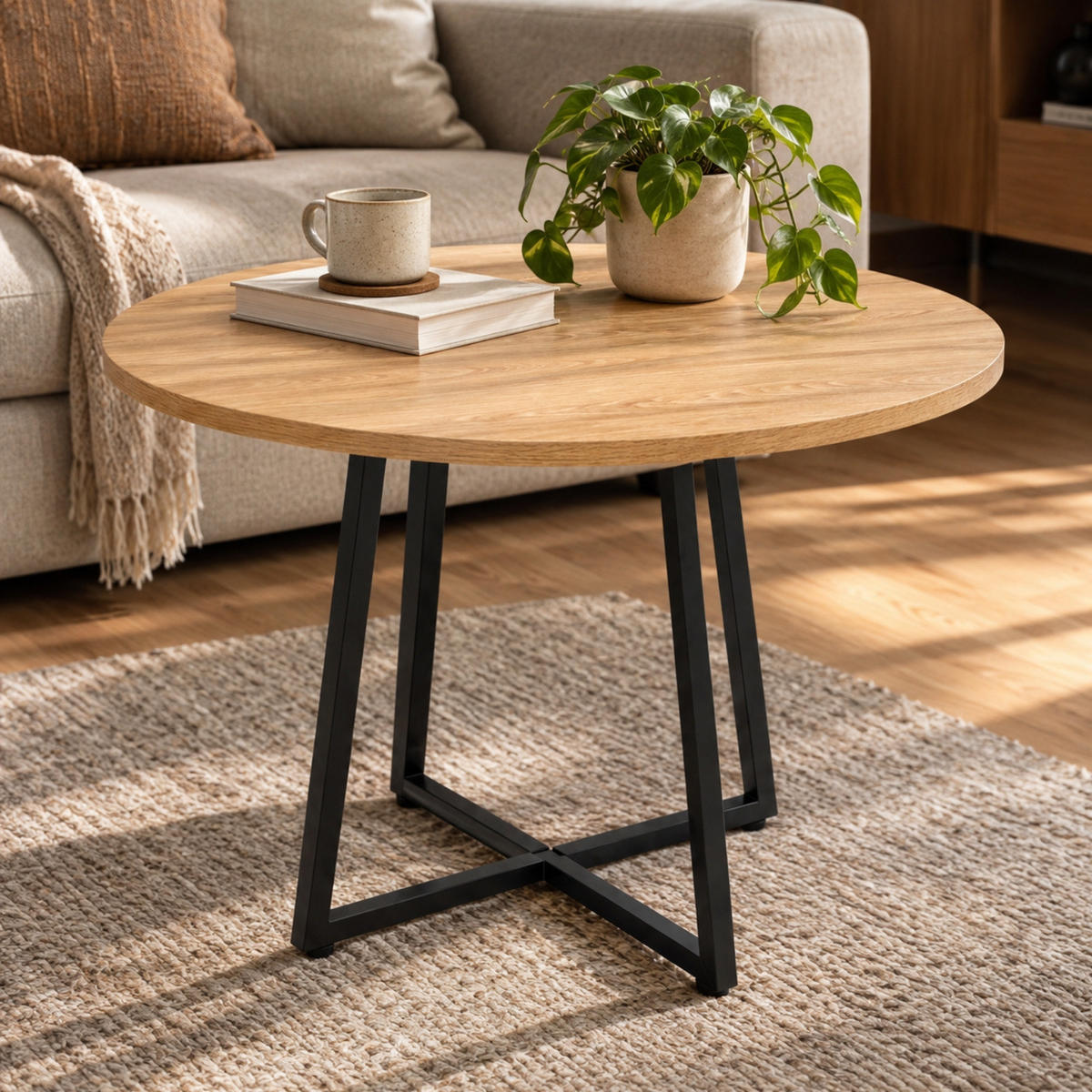 TISCH mit Kreuzfuß rund Braun 80/80/72 cm - Hellbraun, Metall (80/80/72cm) - SCENA LIVING